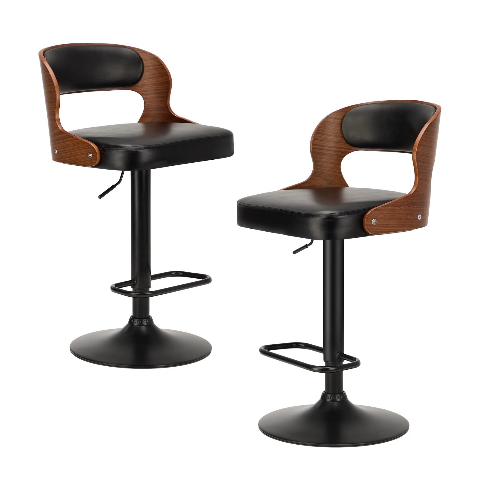 1 Oikiture 2x Bar Stools Kitchen Gas Lift Swivel Chairs - Black, 1 of 9