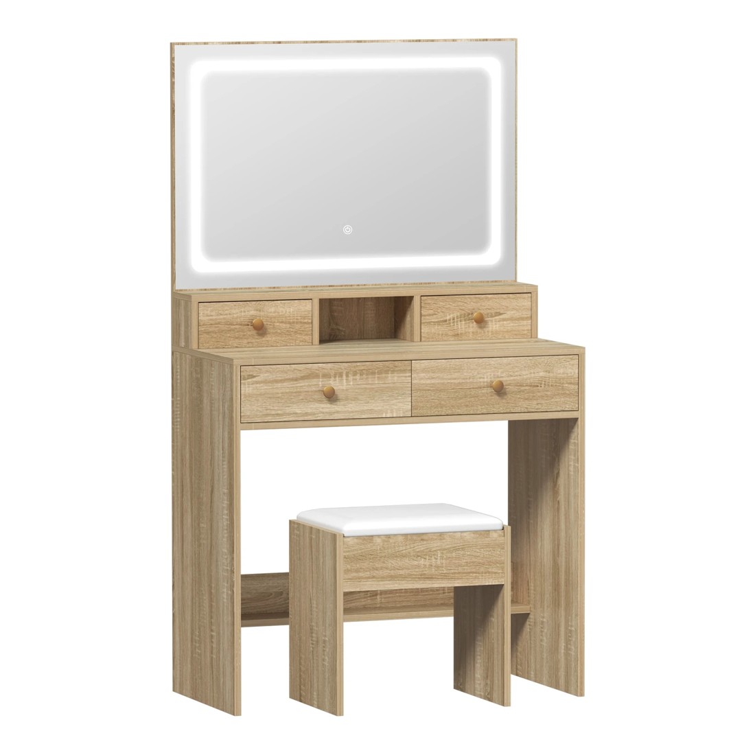 7 Oikiture Dressing Table Stool Set Led Mirror Vanity Desk With Drawers
 - Natural, 7 of 9