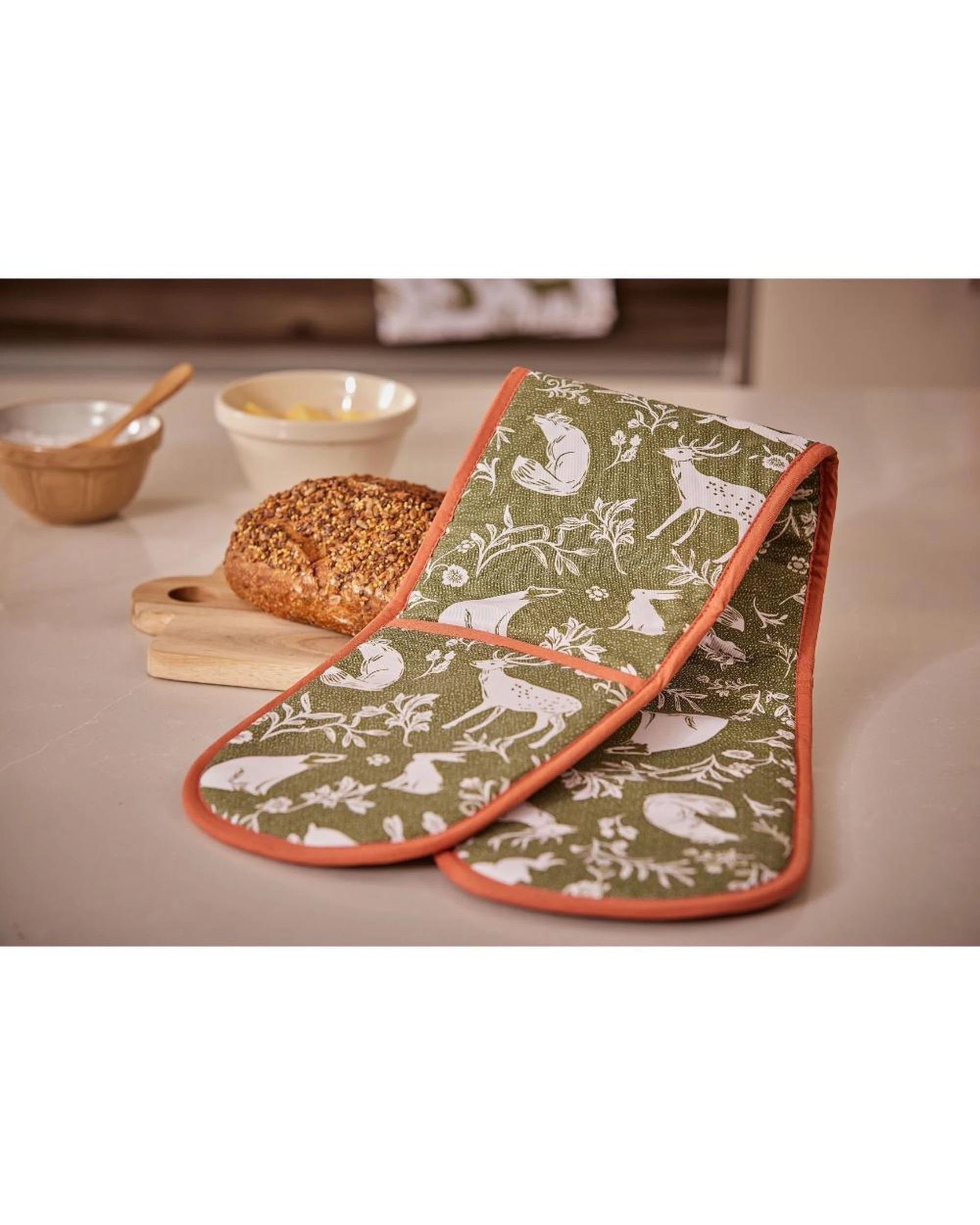 2 Ulster Weavers Double Oven Glove Forest Friends Sage  88 x 18cm, 2 of 3