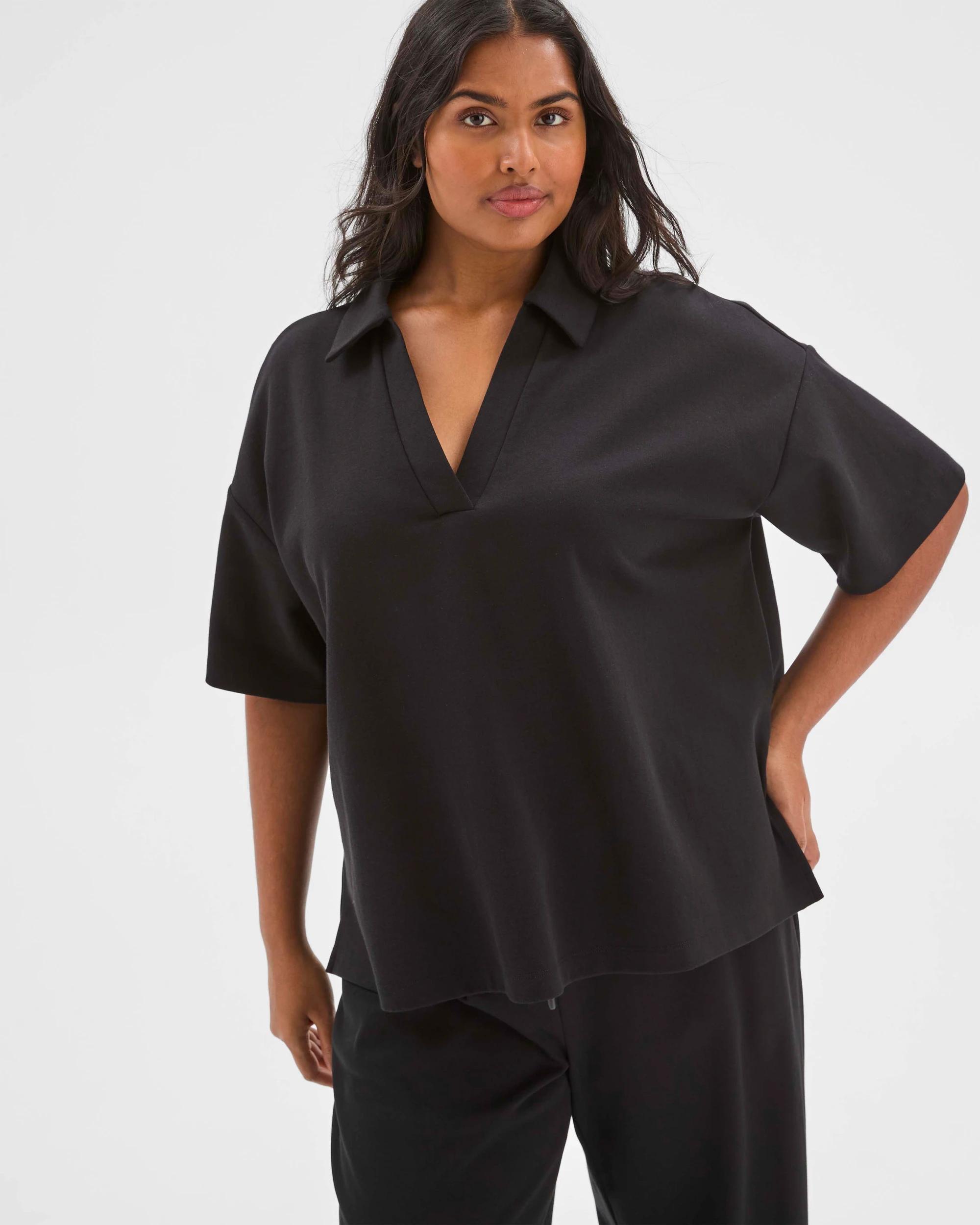 2 Target Curve Plus Size Australian Cotton Blend Polo Neck Interlock T-Shirt BLACK, 2 of 6