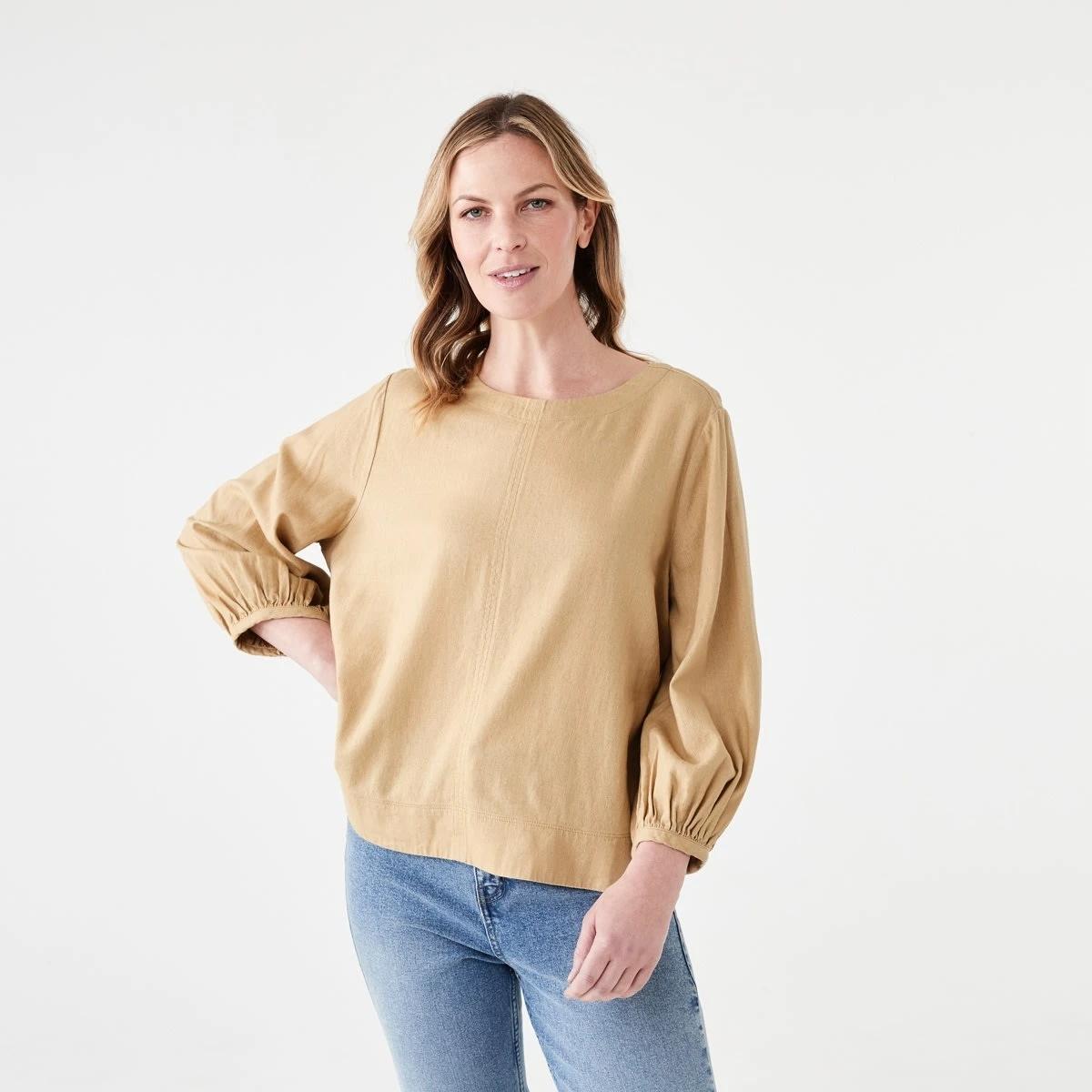 1 Long Sleeve Linen Blend Top LARK, 1 of 6