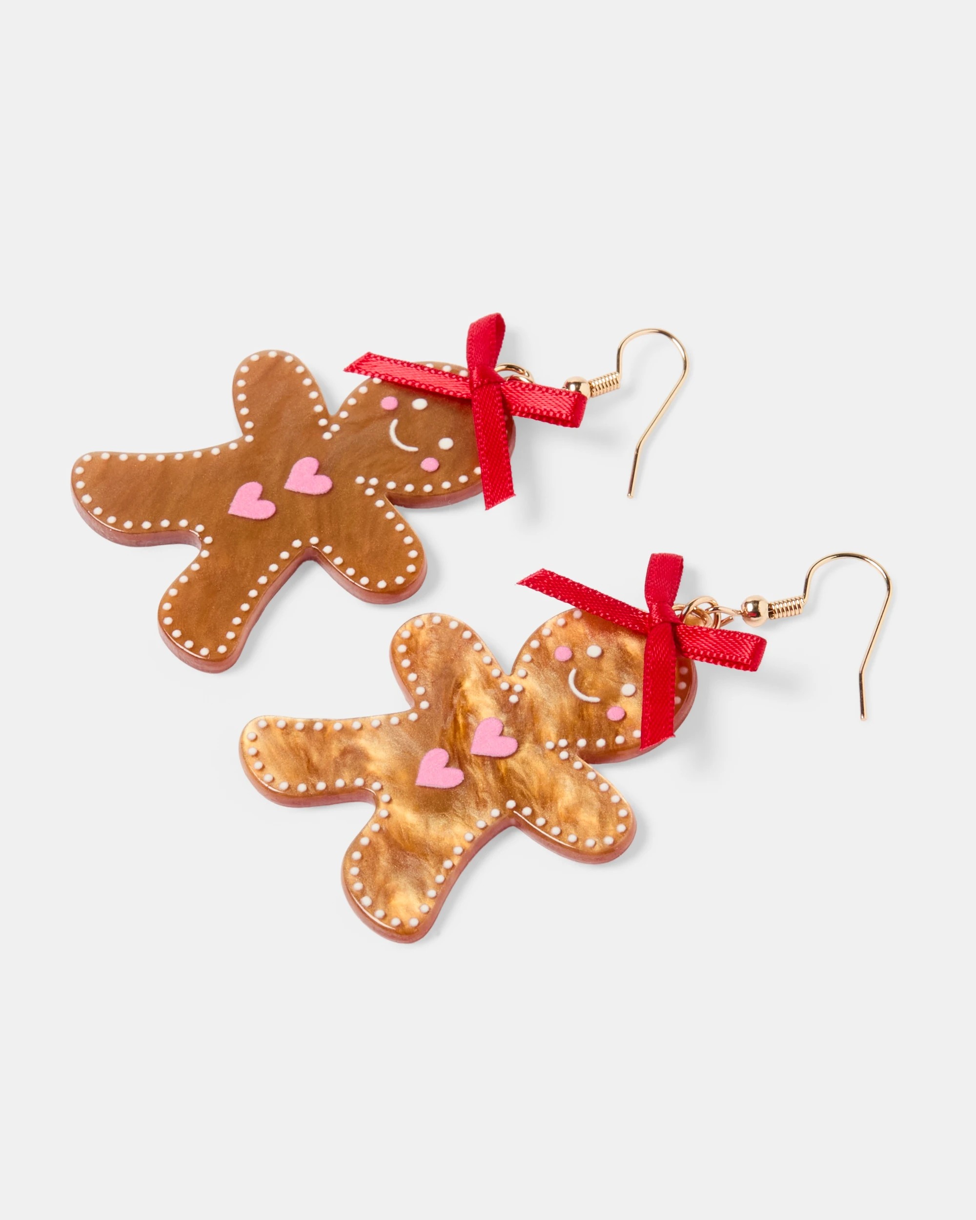 2 Christmas Gingerbread Earrings - Gold Tone and Brown, 2 of 4