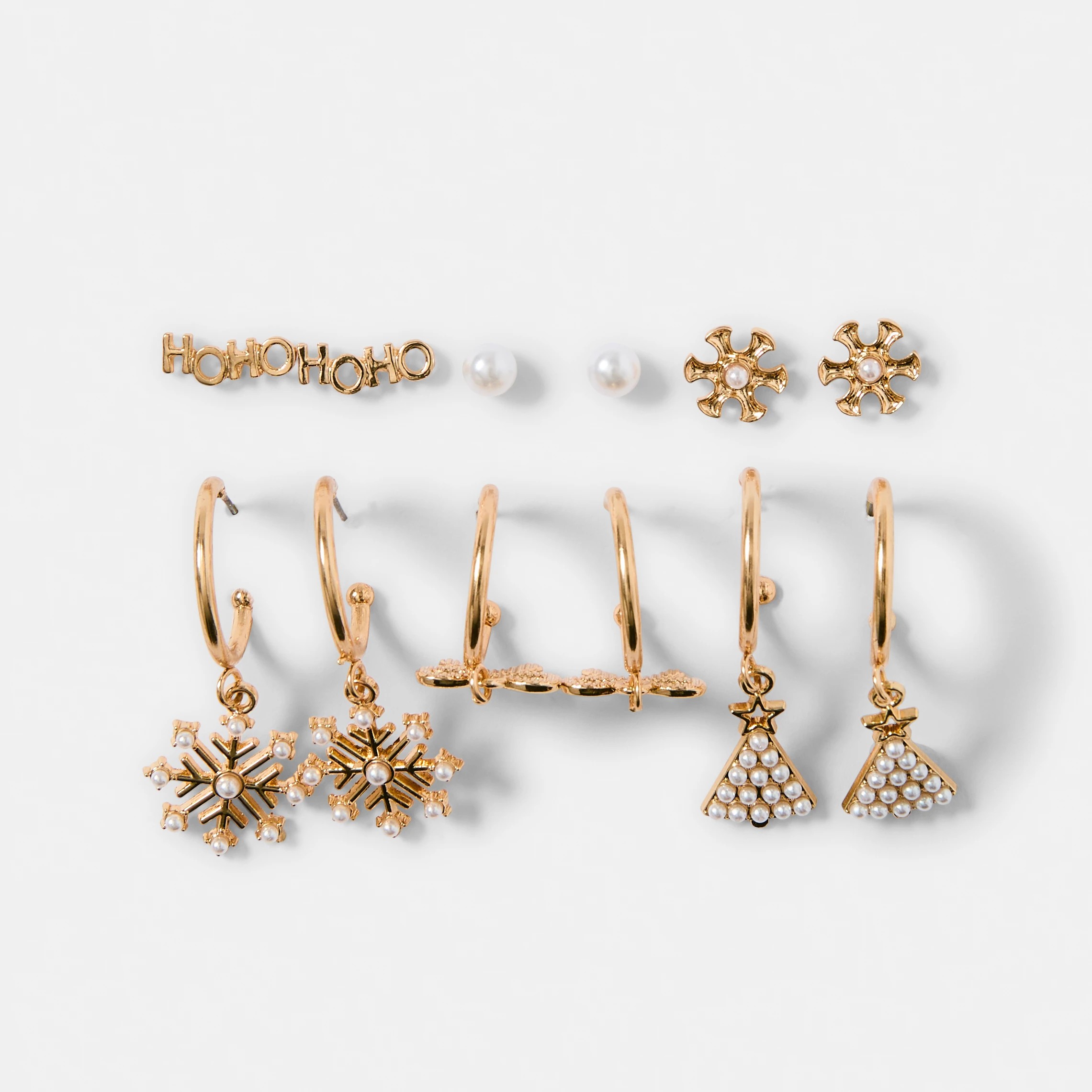 1 6 Pack Christmas Earrings - Gold Tone and White, 1 of 5