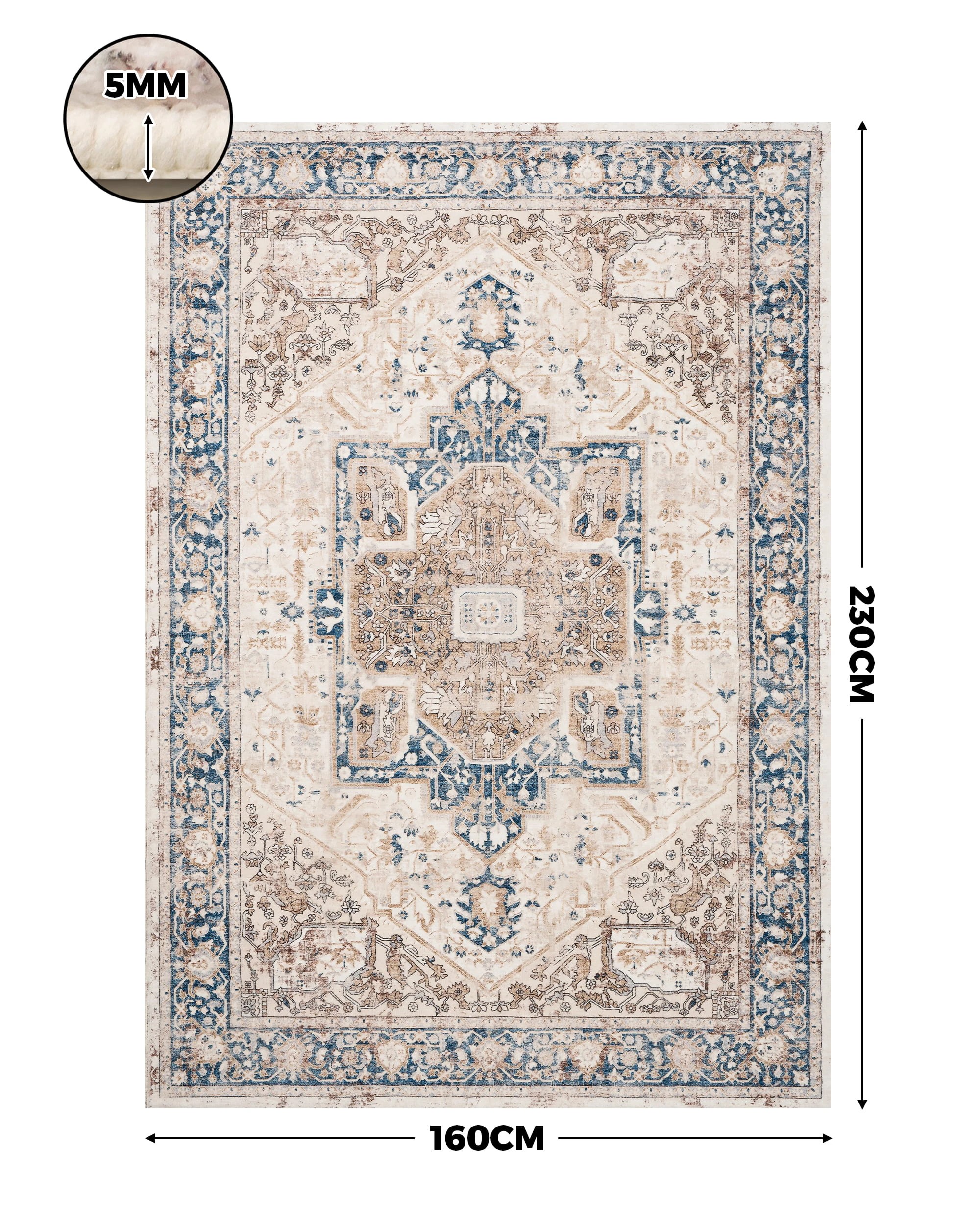 3 ZUNI Distressed Vintage Floor Rug 160x230CM Washable Modern Area Rug Carpet Pale Blue, 3 of 7