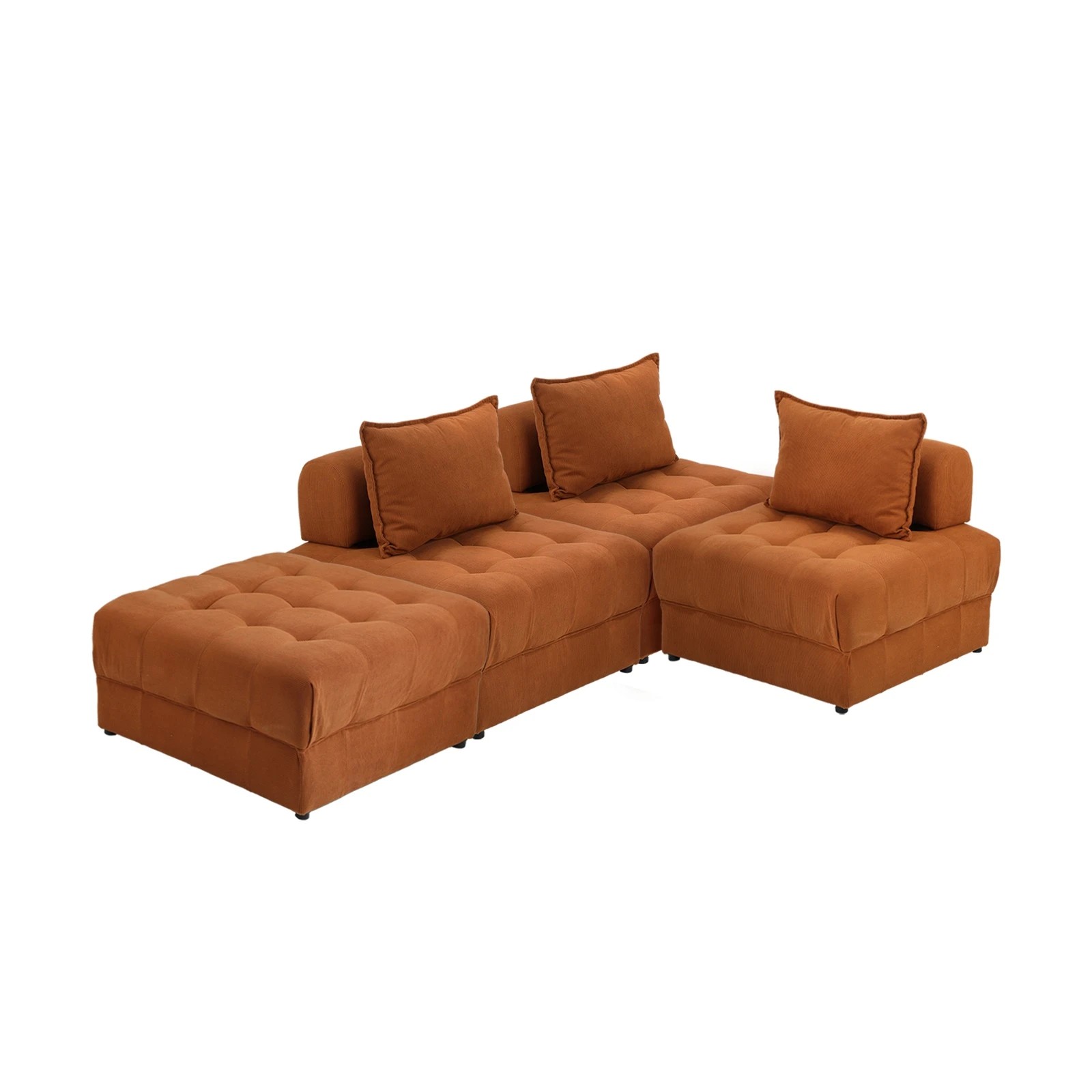 1 Oikiture 4 Seater Velvet Modular Sofa & Ottoman Set Armless Tofu Back
 - Brown - Brown, 1 of 8