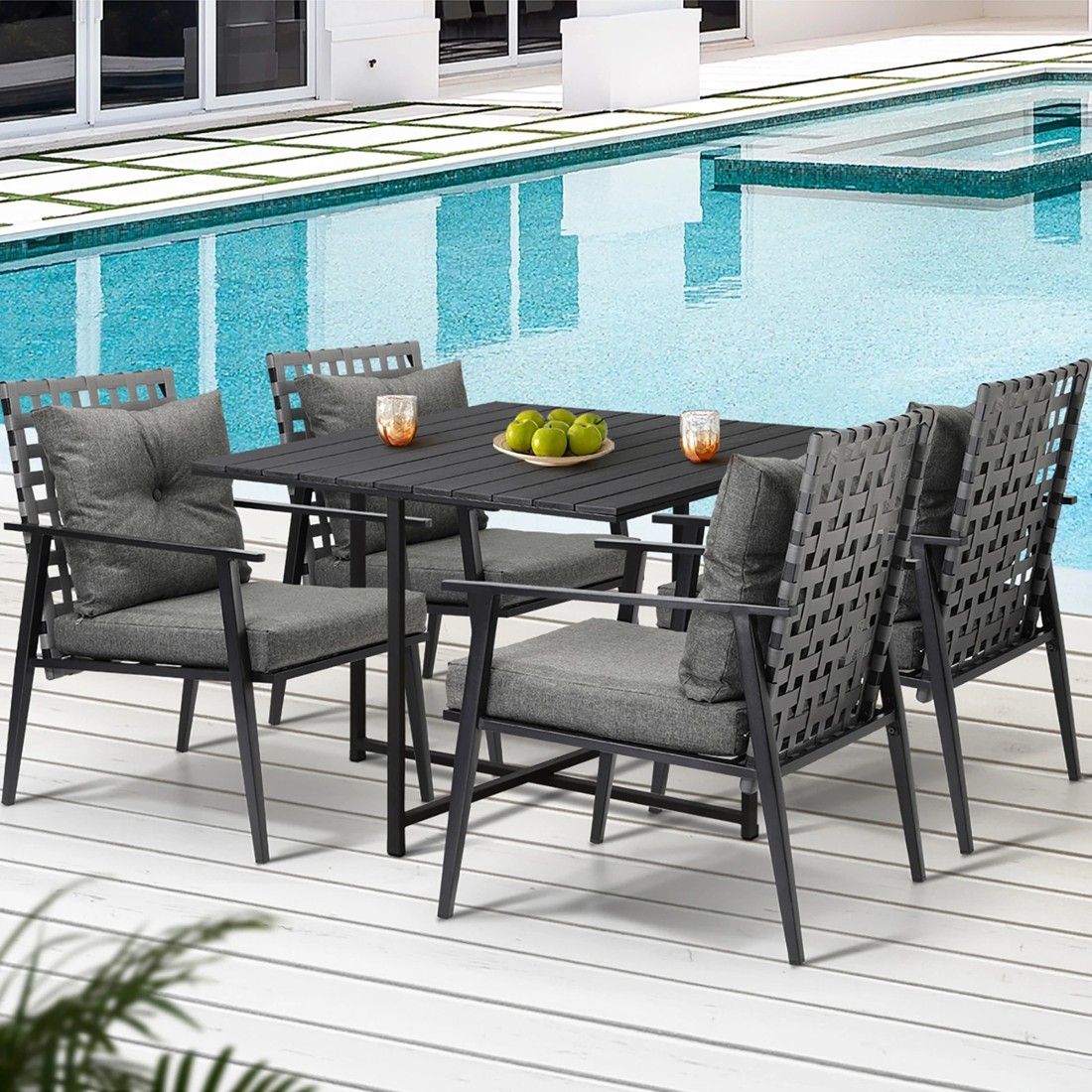 4 Livsip Outdoor Dining Set Patio Furniture Setting Rattan Chairs and Chairs 5PCS - Multi, 4 of 9