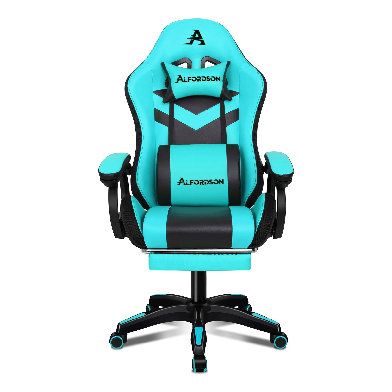 6 Alfordson Gaming Office Chair 12 RGB LED Massage Computer Seat Footrest - Cyan Black, 6 of 10