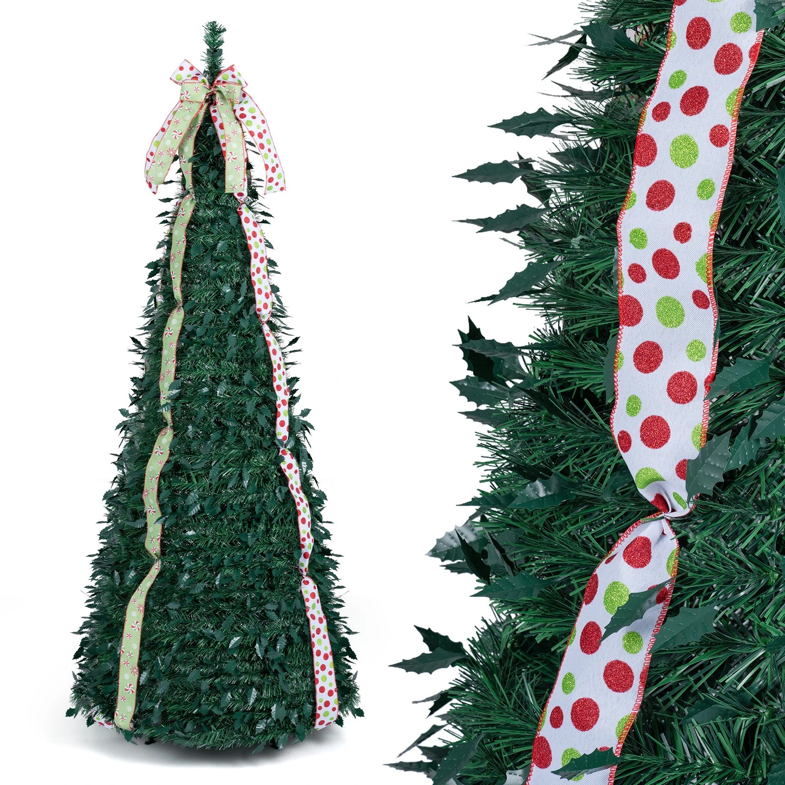 8 Costway 1.8M Pre-Decorated Pop Up Christmas Tree Foldable Holiday Xmas Tree w/Tree Topper Bow, 8 of 8