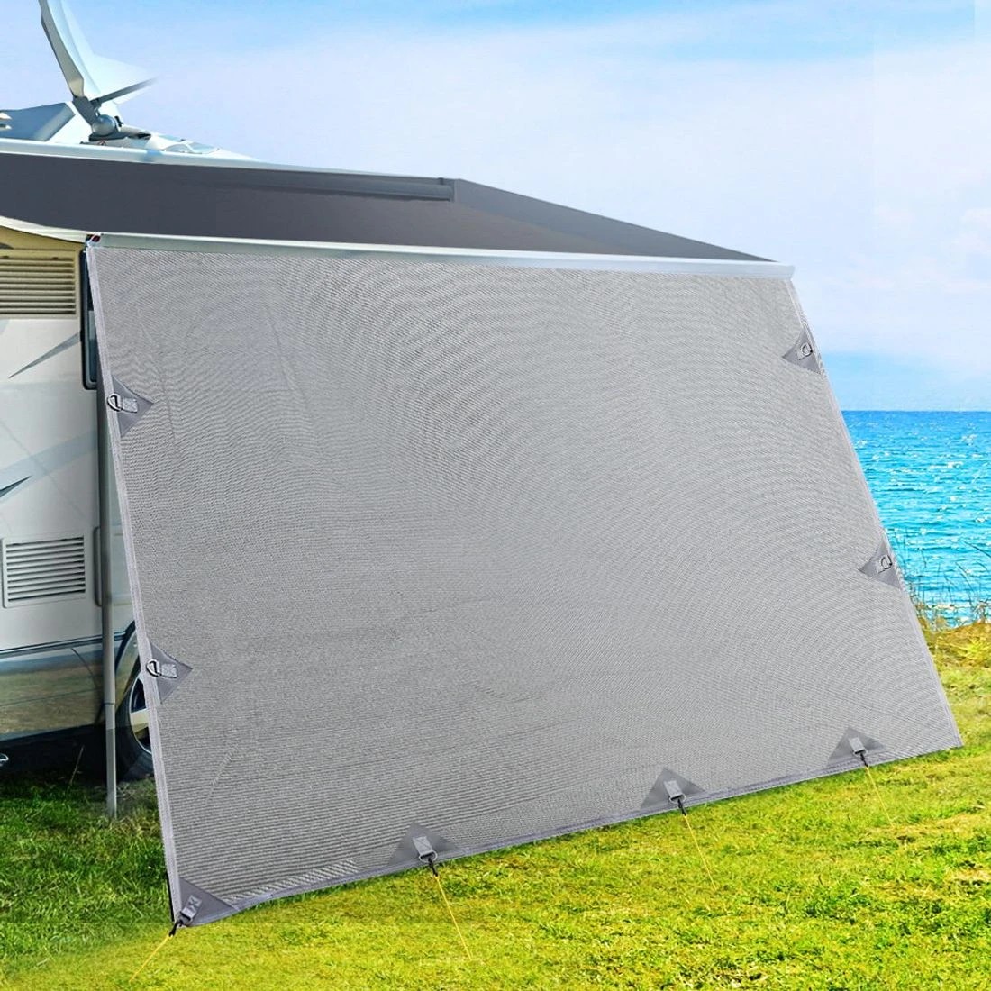 5 Caravan Privacy Screen Roll Out Awning 3.7X1.95M End Wall Side Sun Shade - Grey, 5 of 5