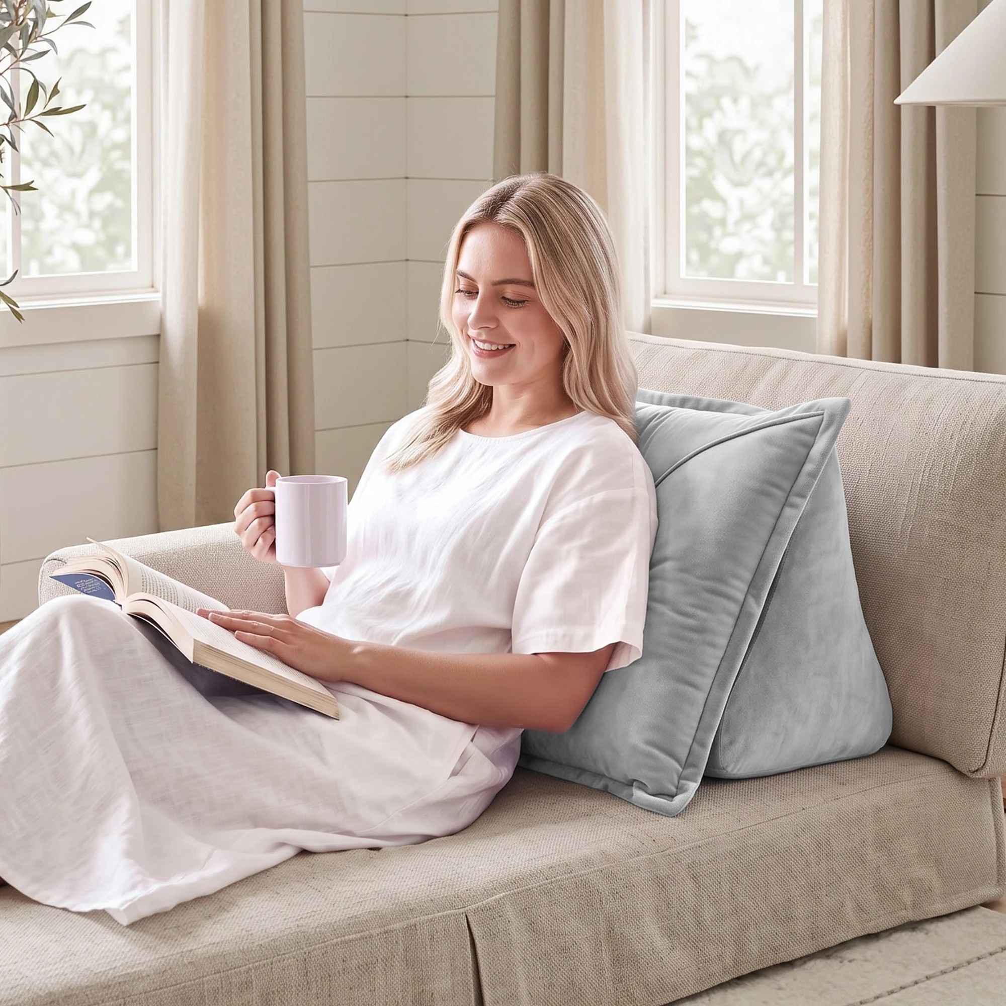 2 Giselle Bedding Wedge Pillow for Bed Sitting Up 25D High Density Foam Backrest - Silver, 2 of 10