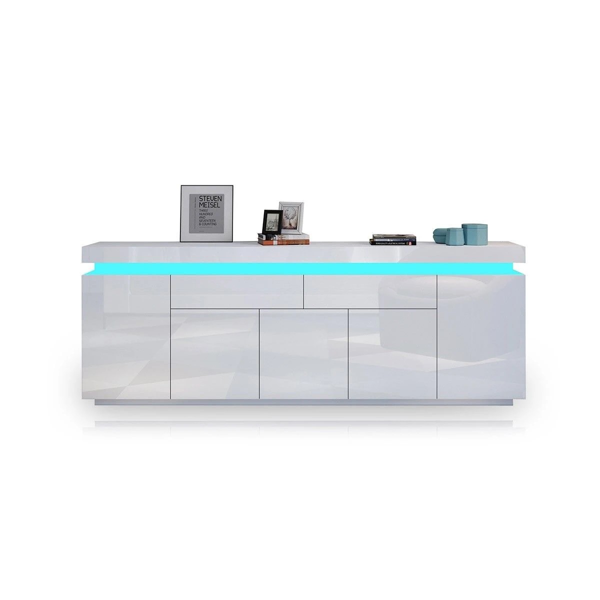 4 AUSWAY 180cm Wood Sideboard Cabinet 5 Doors Storage Buffet Table, 4 of 7