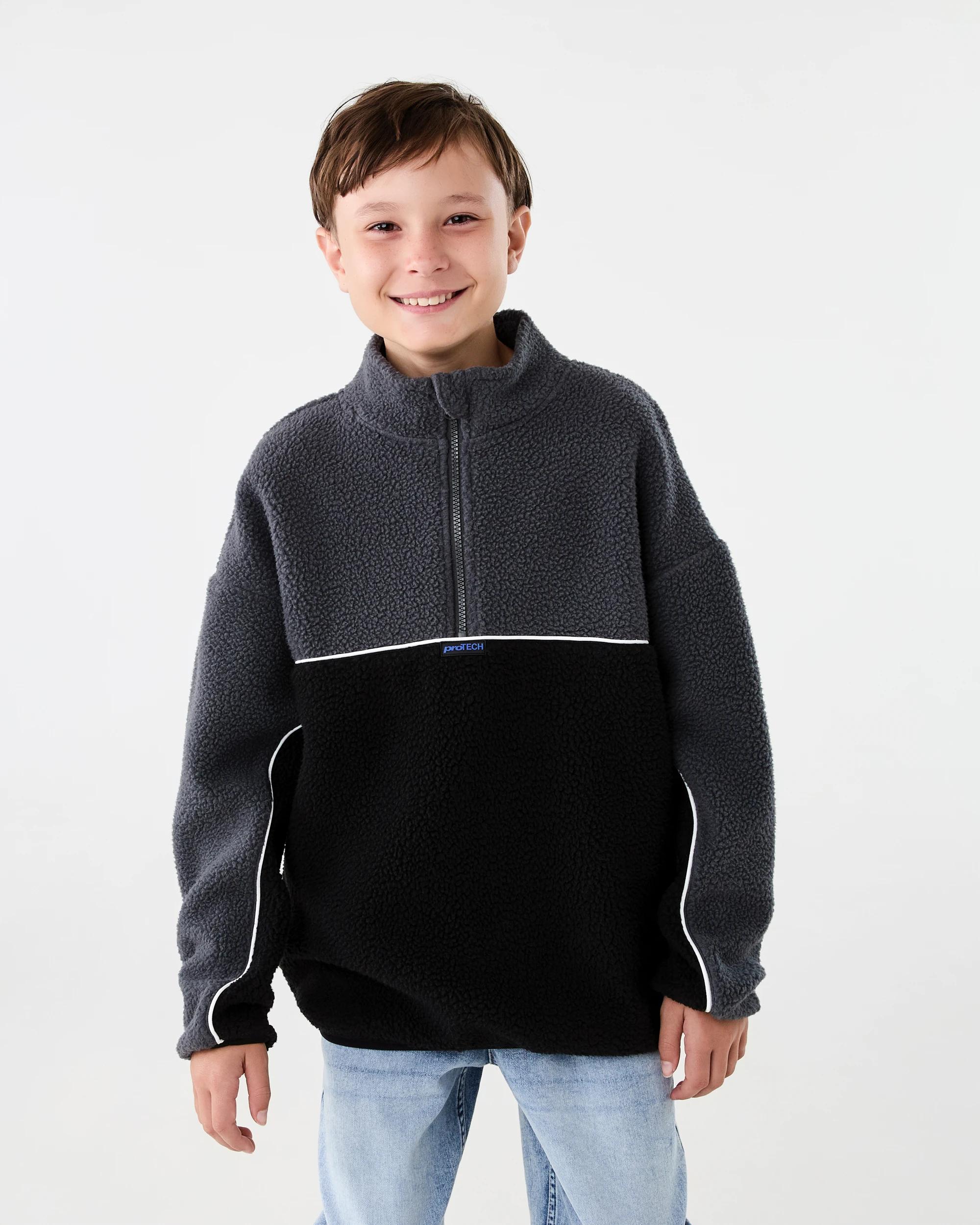 1 Polar Fleece Quarter Zip Sweatshirt Blk Sand, 1 of 7