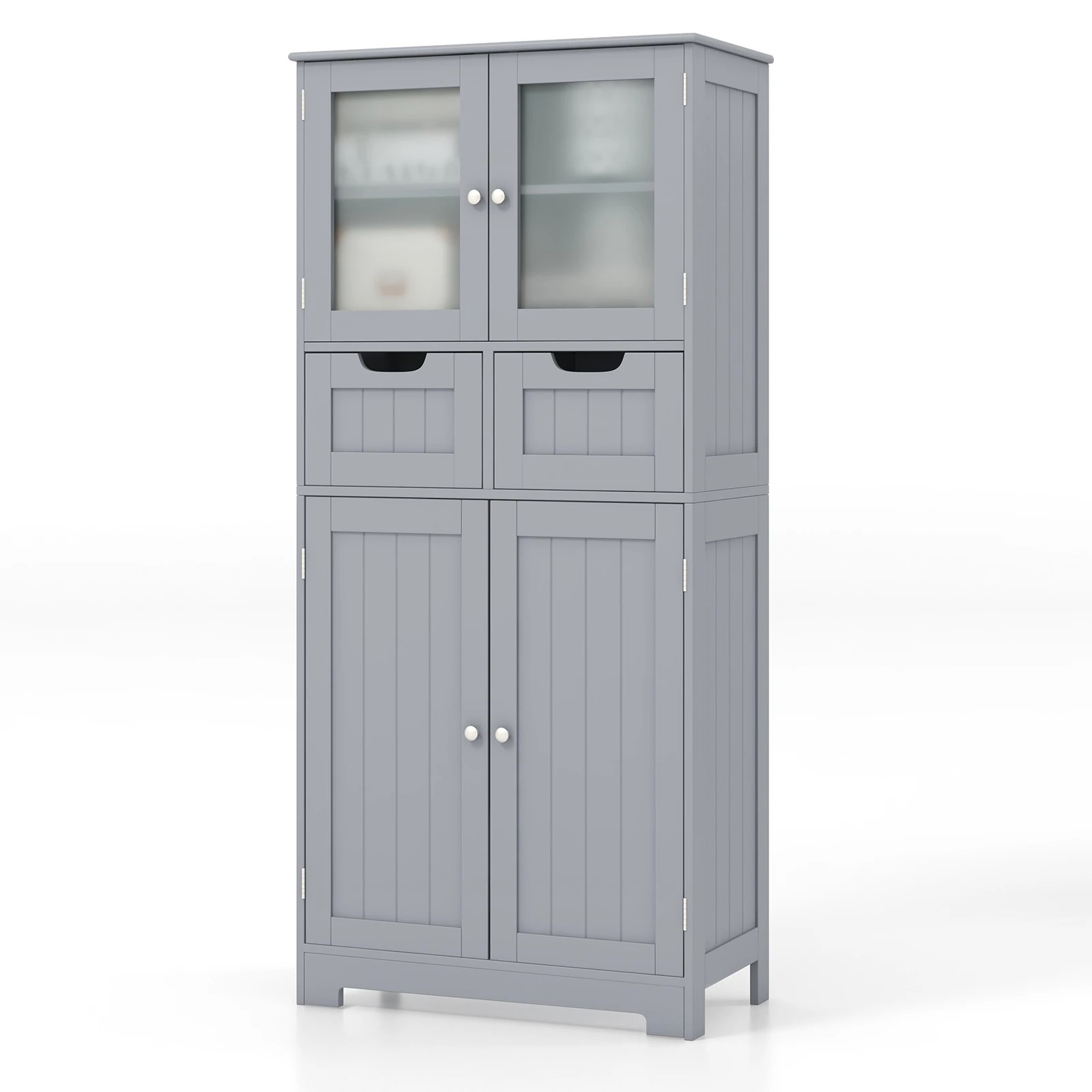 1 Costway Floor Storage Cabinet Kitchen Pantry Cupboard Multifunctional Organizer - Grey, 1 of 5