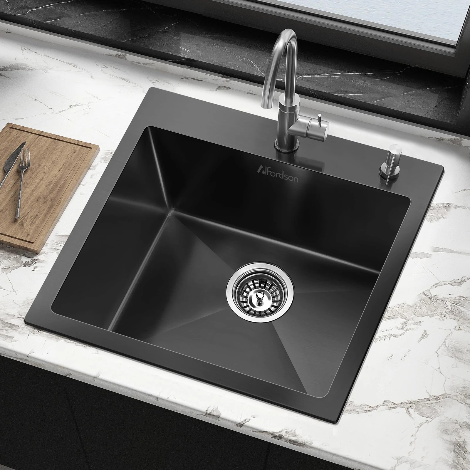 2 Alfordson Kitchen Sink 53x50cm Stainless Steel Basin Single Bowl - Black, 2 of 9
