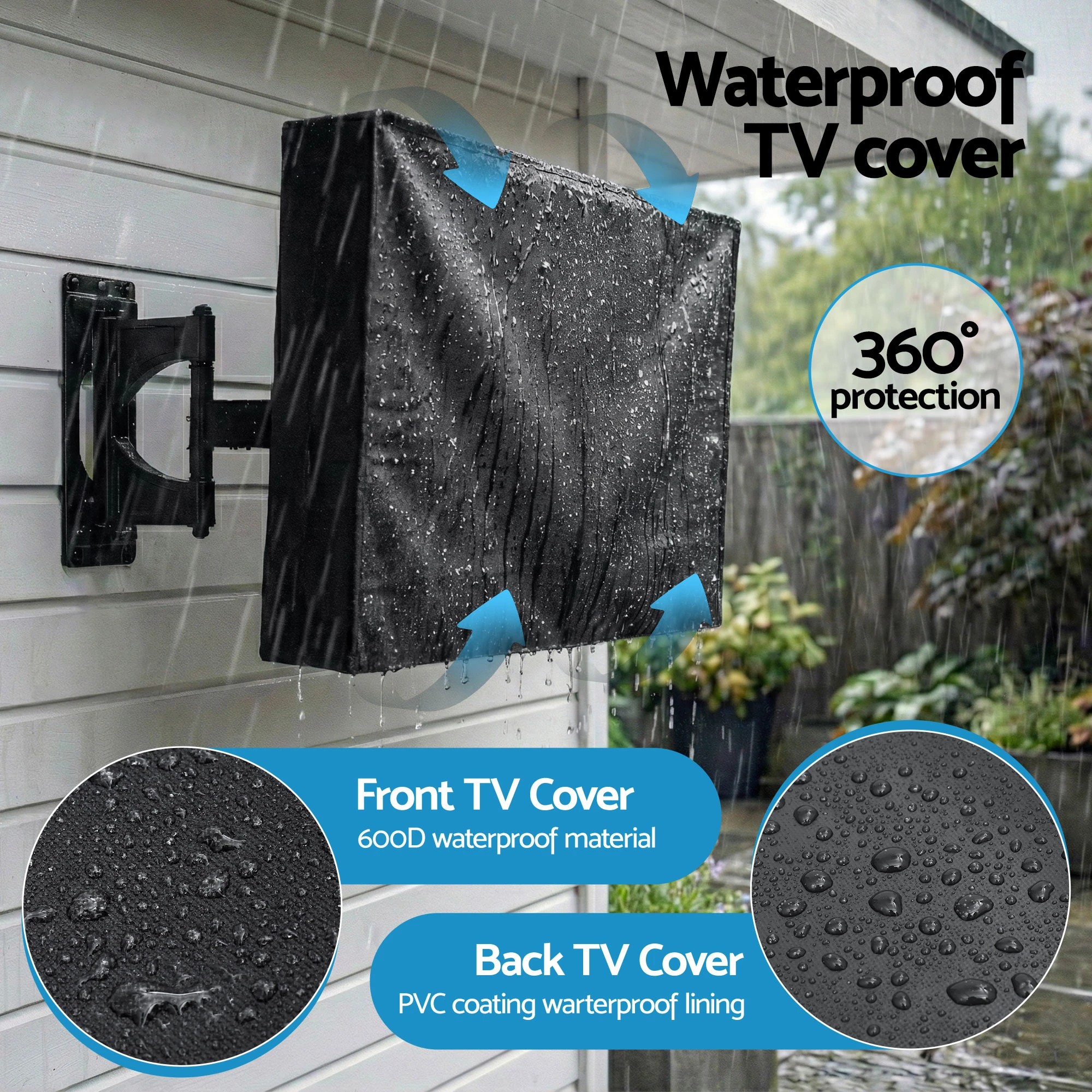 4 Artiss 40-43 Inch TV Cover Waterproof Outdoor Patio Flat Television Protector - Black, 4 of 6