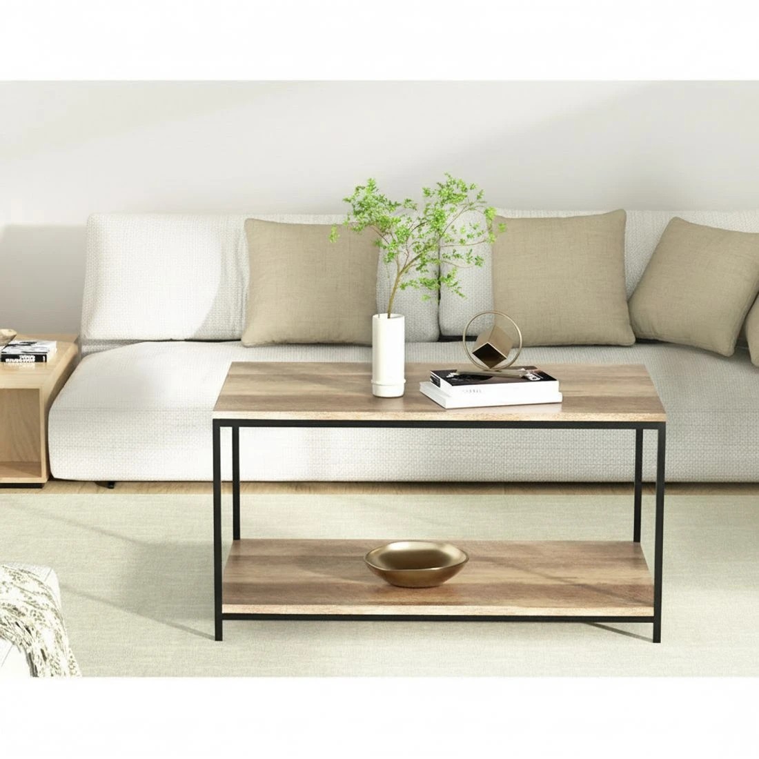 3 Artiss Coffee Table Rectangular 93CM Walnut Olin - Multi, 3 of 8