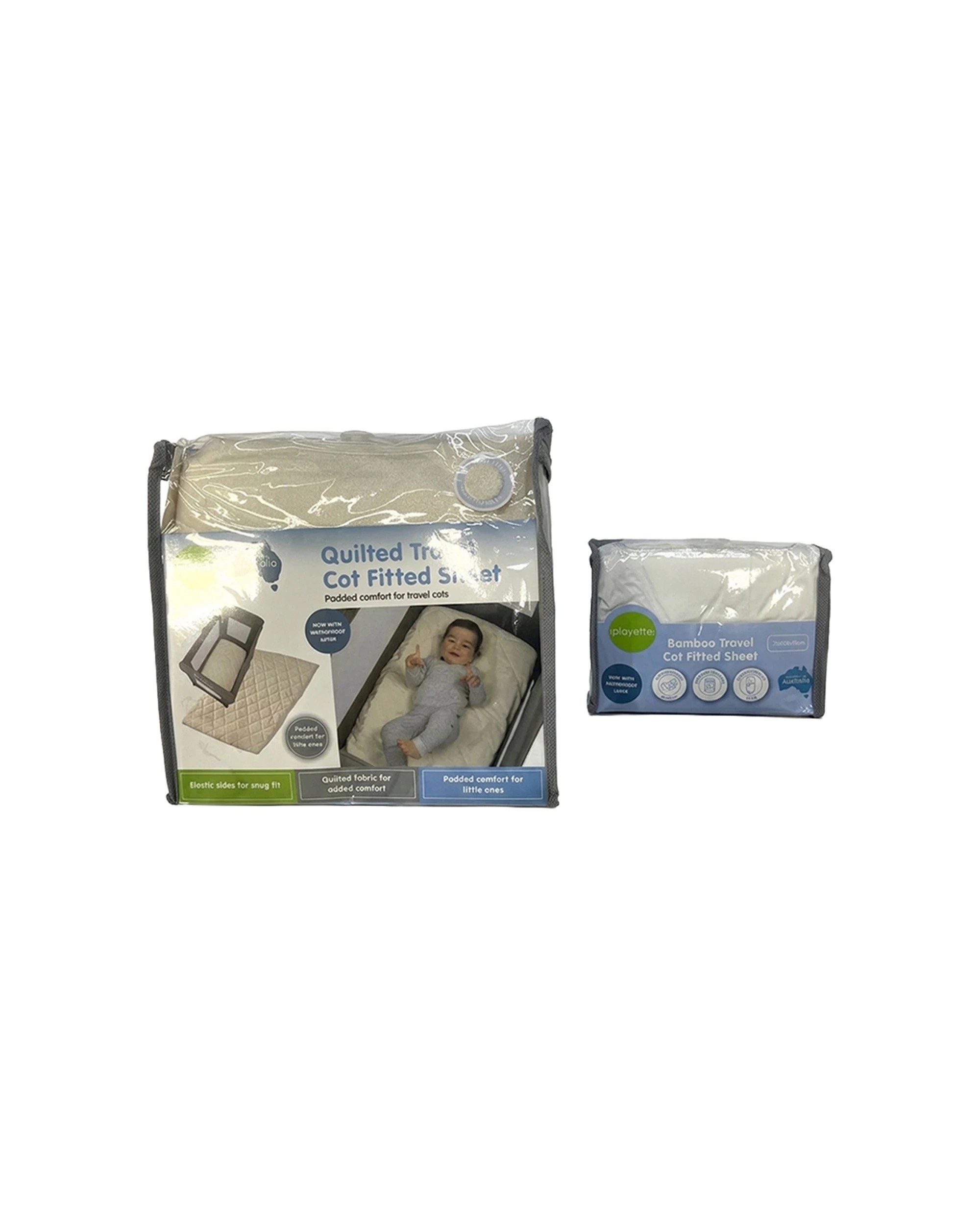 1 Playette Travel Cot Bamboo Sheet Bundle - Beige, 1 of 3