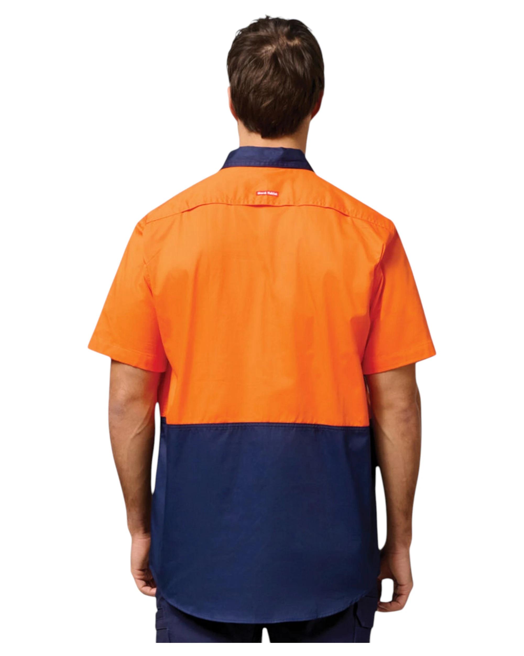 4 Hard Yakka Core Hi Vis 2 Tone Short Sleeve Lightweight Vented Shirt Orange Navy ORANGE/NAVY, 4 of 6
