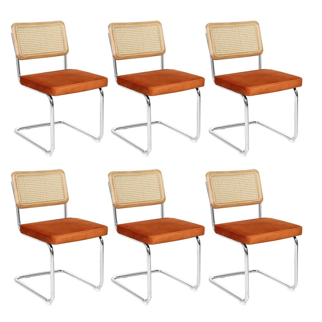 1 Levede 6pcs Replica Cesca Velvet Cantilever Dining Chairs In Brown, 1 of 5