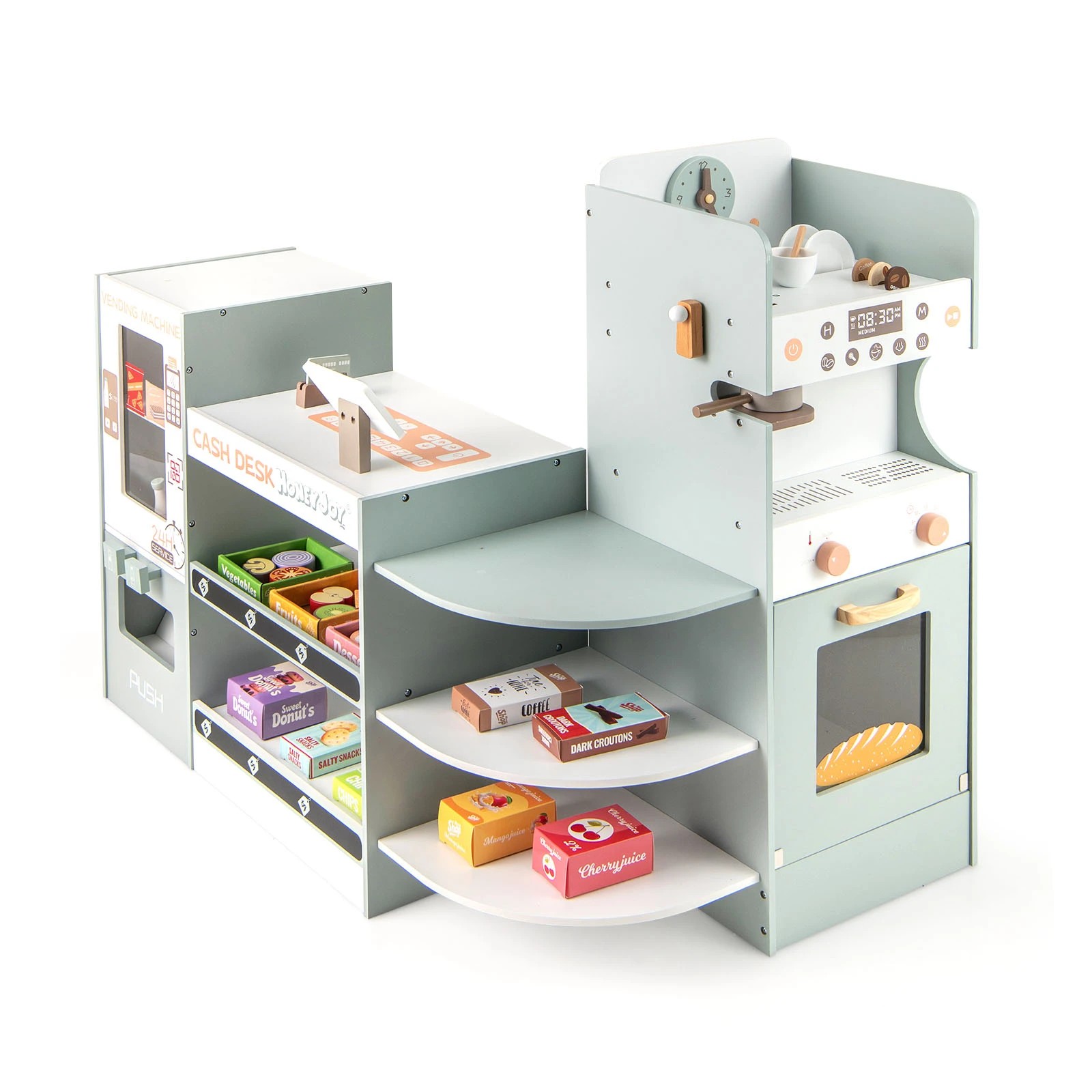 1 Costway Wooden Pretend Play Supermarket Store Shopping Market - Grey, 1 of 1