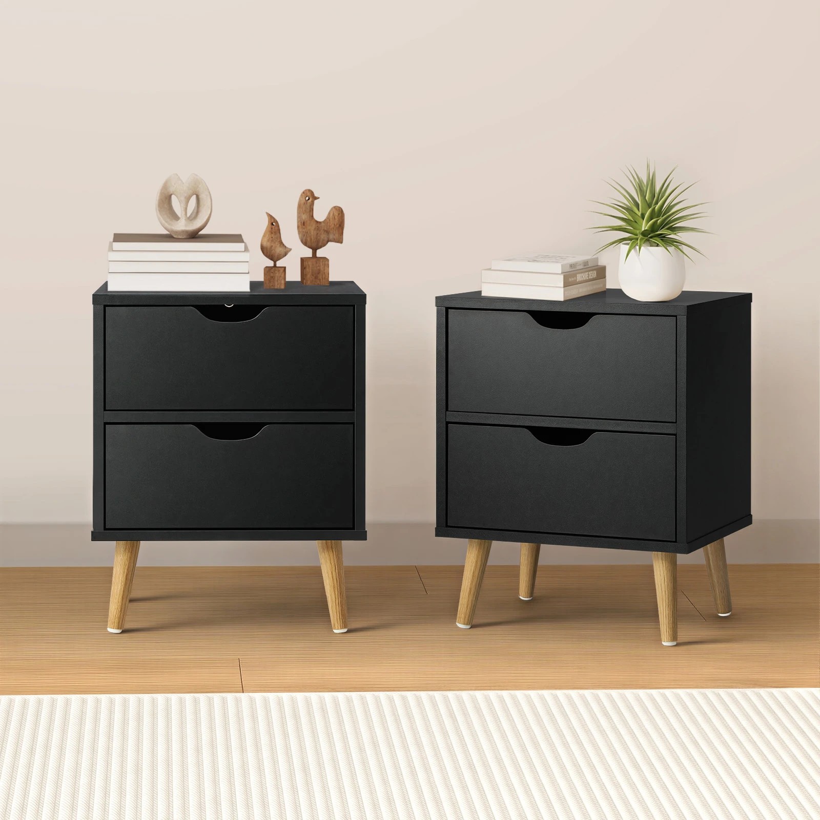 3 Oikiture 2 X Bedside Tables Side Table Bedroom Furniture - Black, 3 of 10