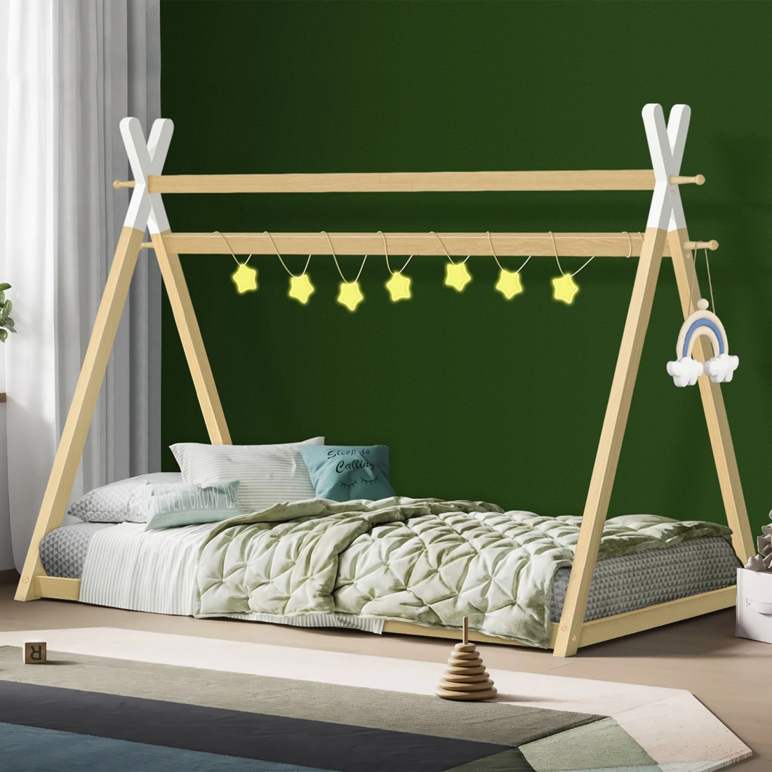 2 Alfordson Bed Frame Wooden Single Timber Teepee House Base Platform Thomas - Natural, 2 of 10