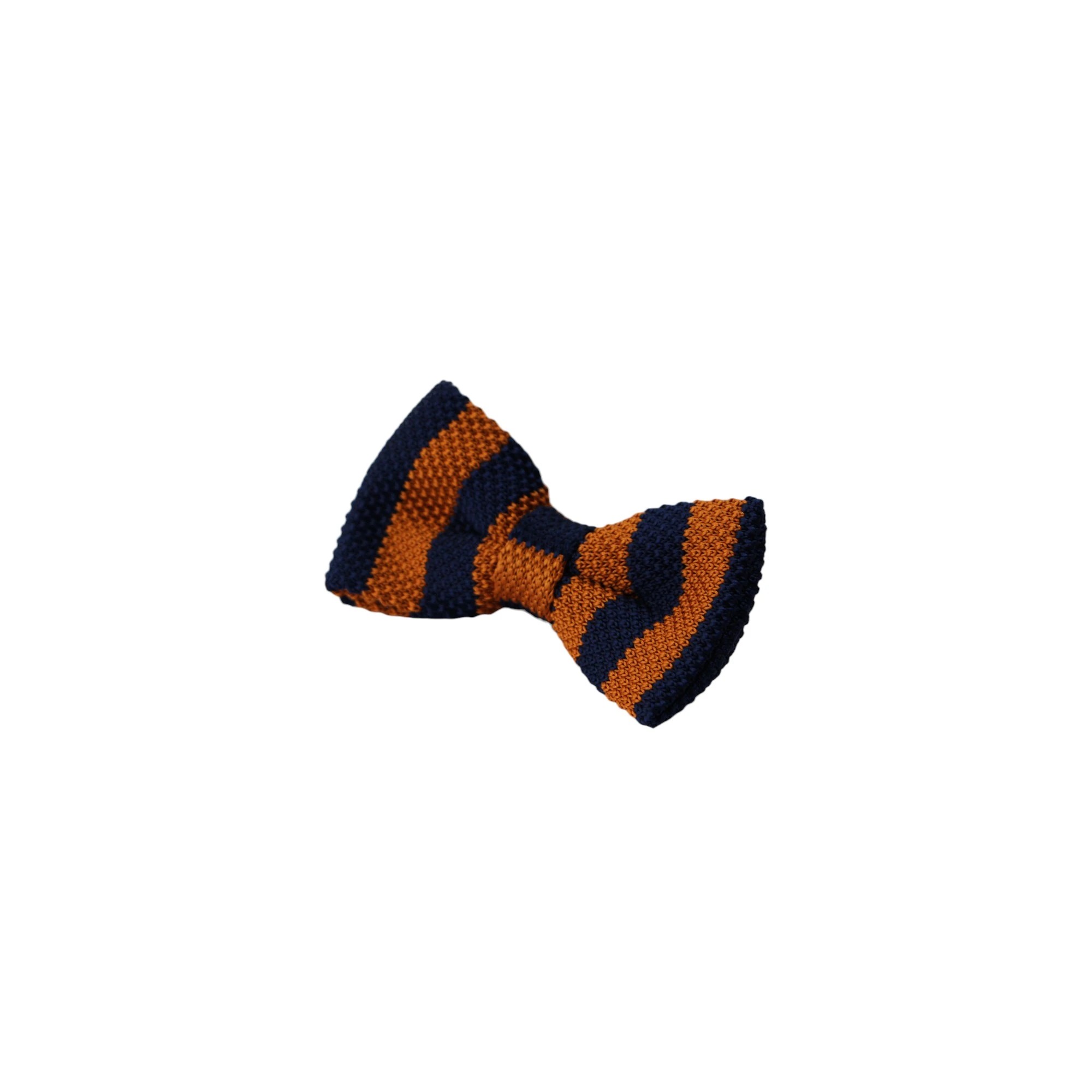 4 Zasel Mens Navy And Bronze Thick Vertical Striped Knitted Bow Tie - Multi, 4 of 4