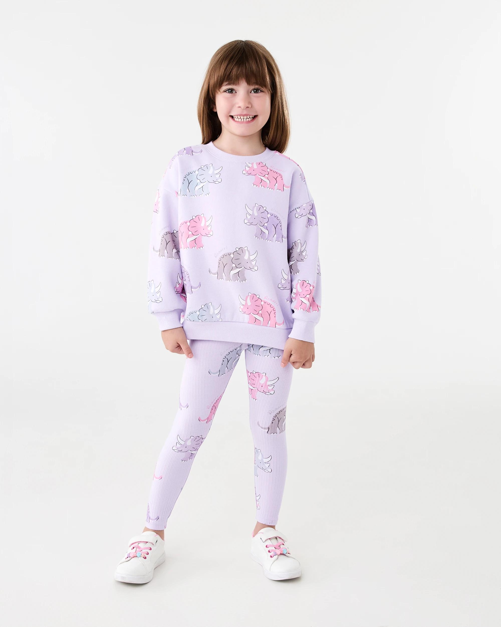 1 Oversized Crew Neck Top and Legging Set Pur Dino, 1 of 7