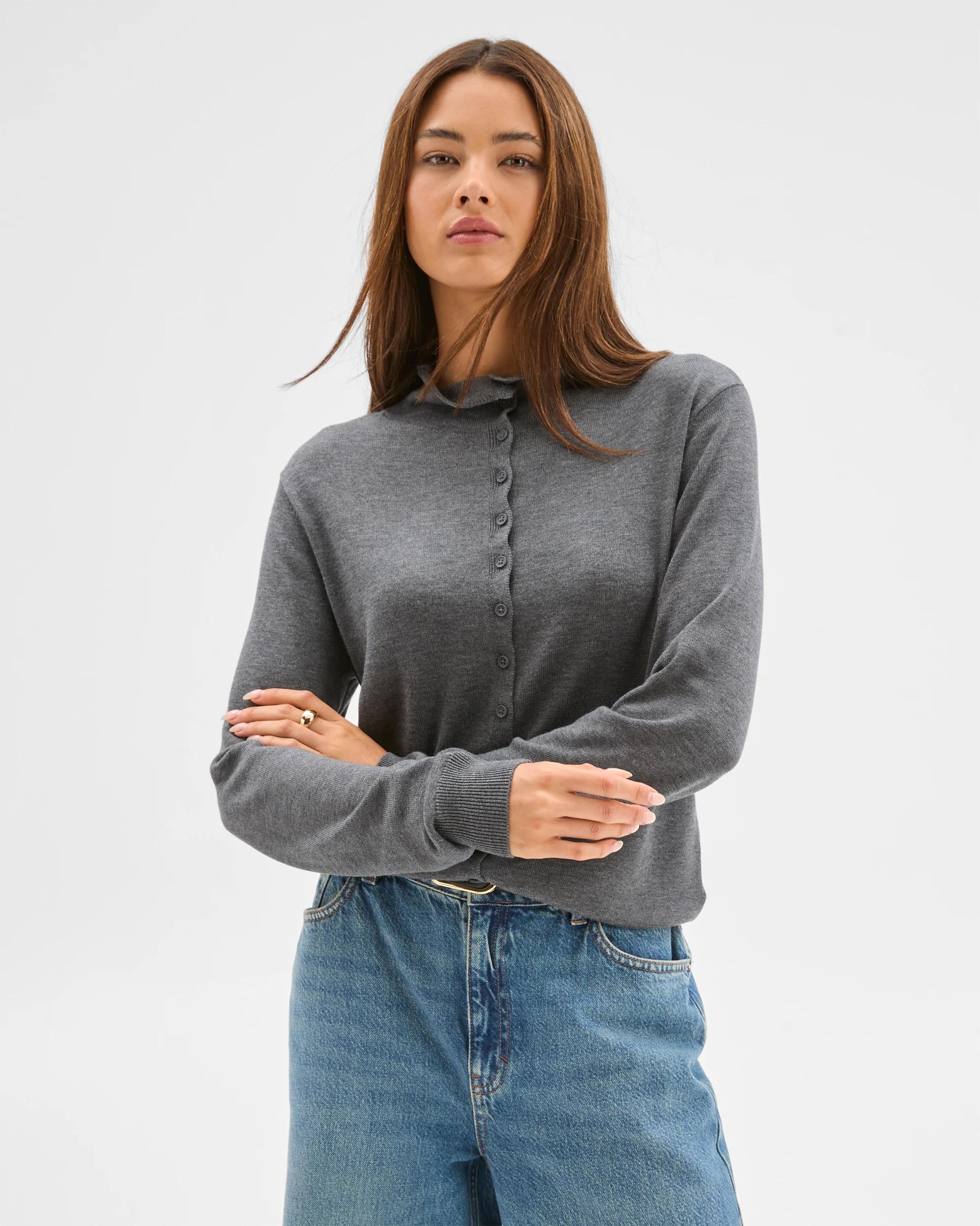 1 Lily Loves High Neck Cardigan SHADOW MARLE, 1 of 6