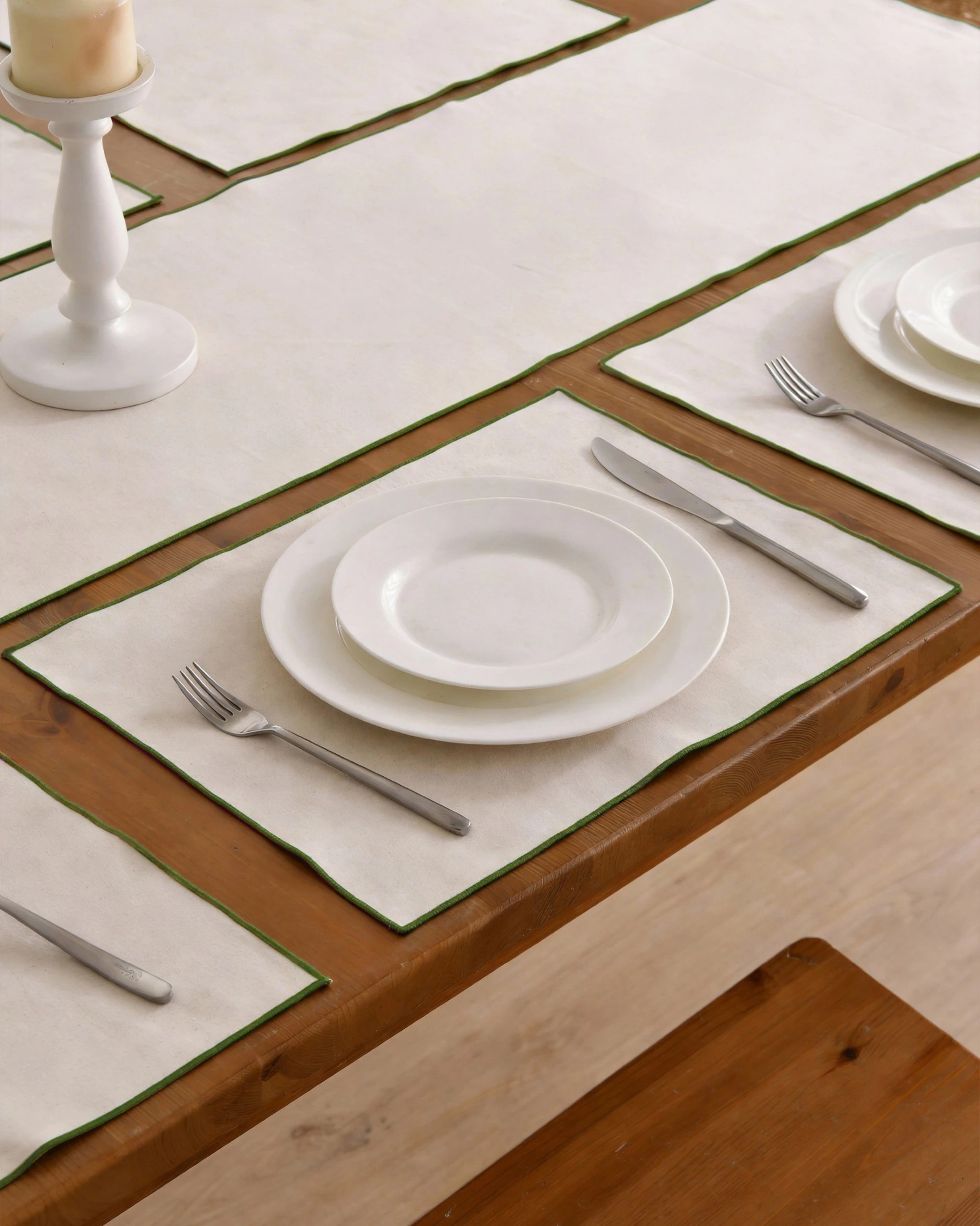 4 Cadence & Co. Harvest Table Runner with Set of 6 Placemats - Natural with Olive Edge, 4 of 10