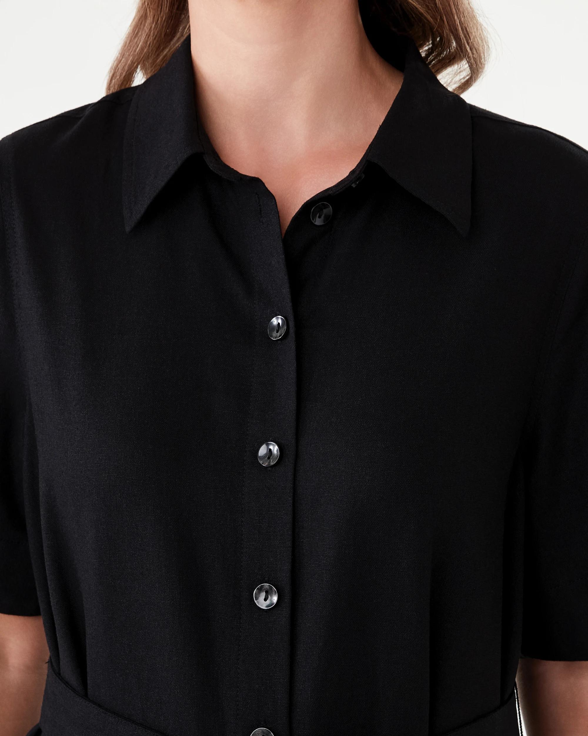 5 Short Sleeve Belted Midi Shirt Dress Black, 5 of 7