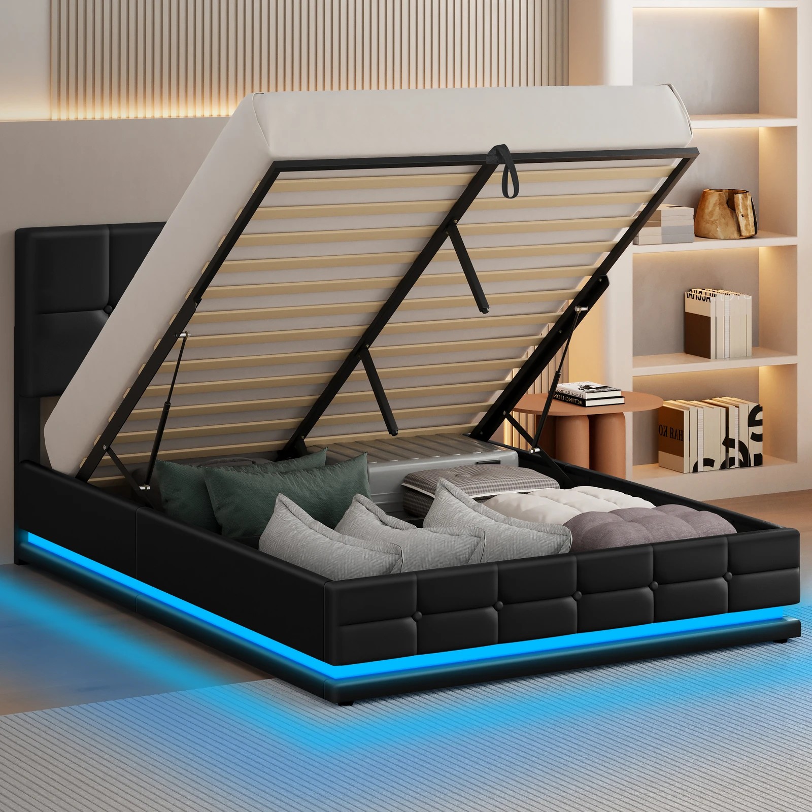 4 Alfordson Bed Frame Double Size Platform RGB LED Gas Lift Base Storage - Black, 4 of 10