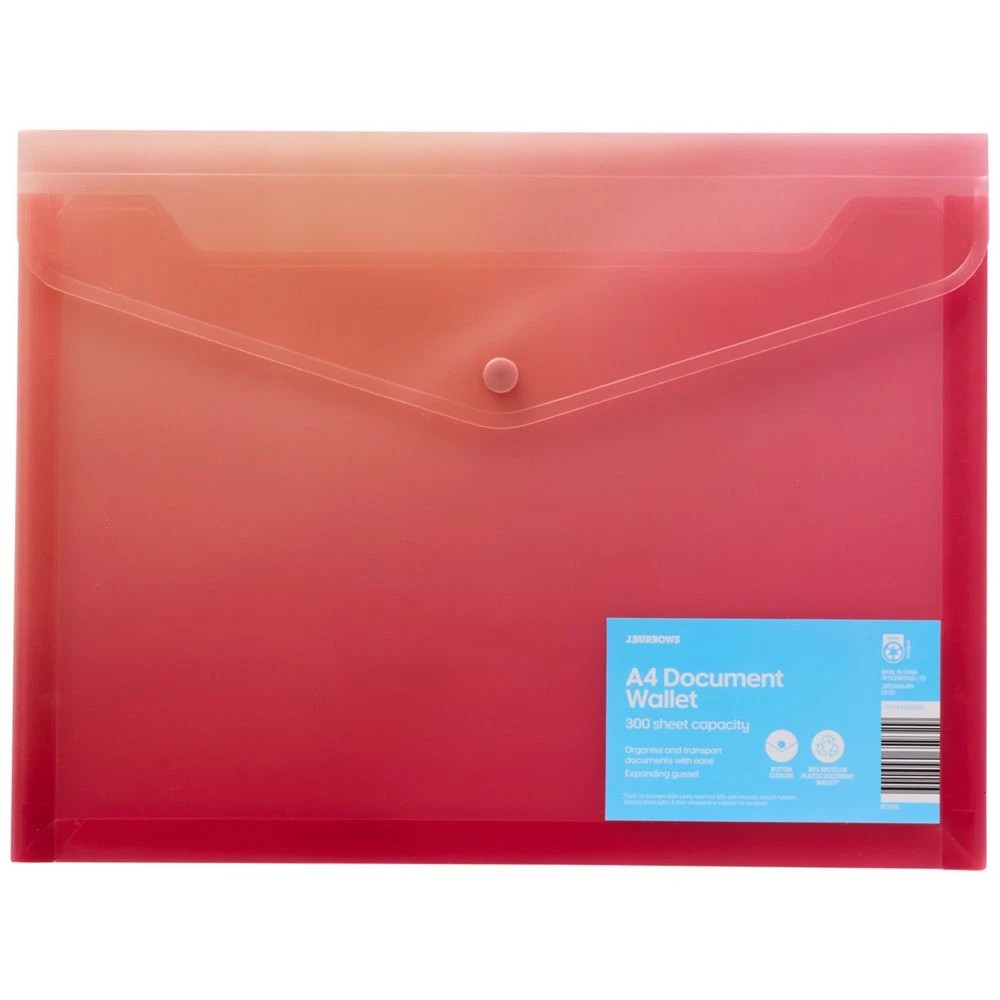 1 J.Burrows A4 Recycled Button Document Wallet Pink, 1 of 2