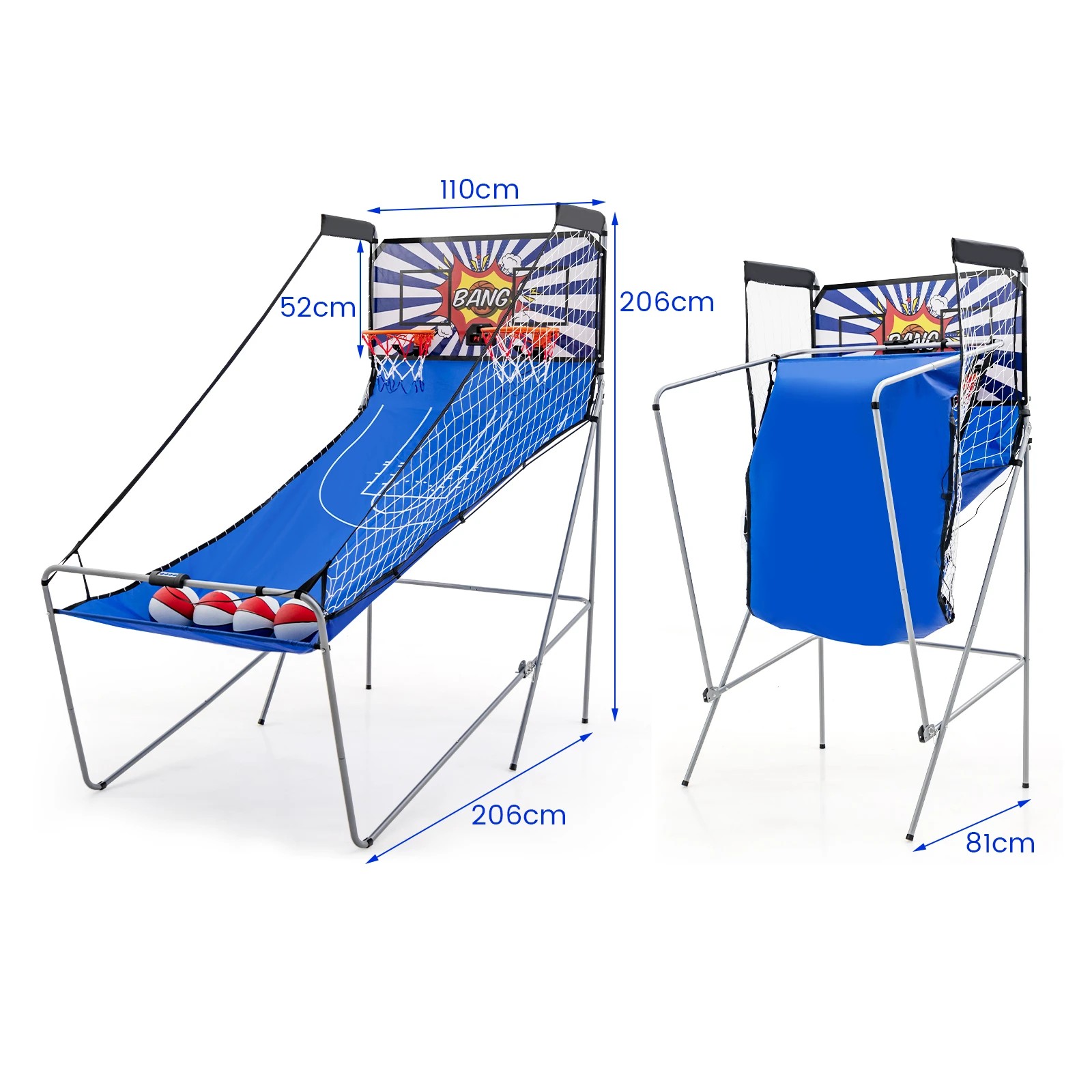 7 Costway Foldable Basketball Arcade Game Electronic Double Basketball Hoop Game w/4 Balls & Hand Pump - Blue, 7 of 7