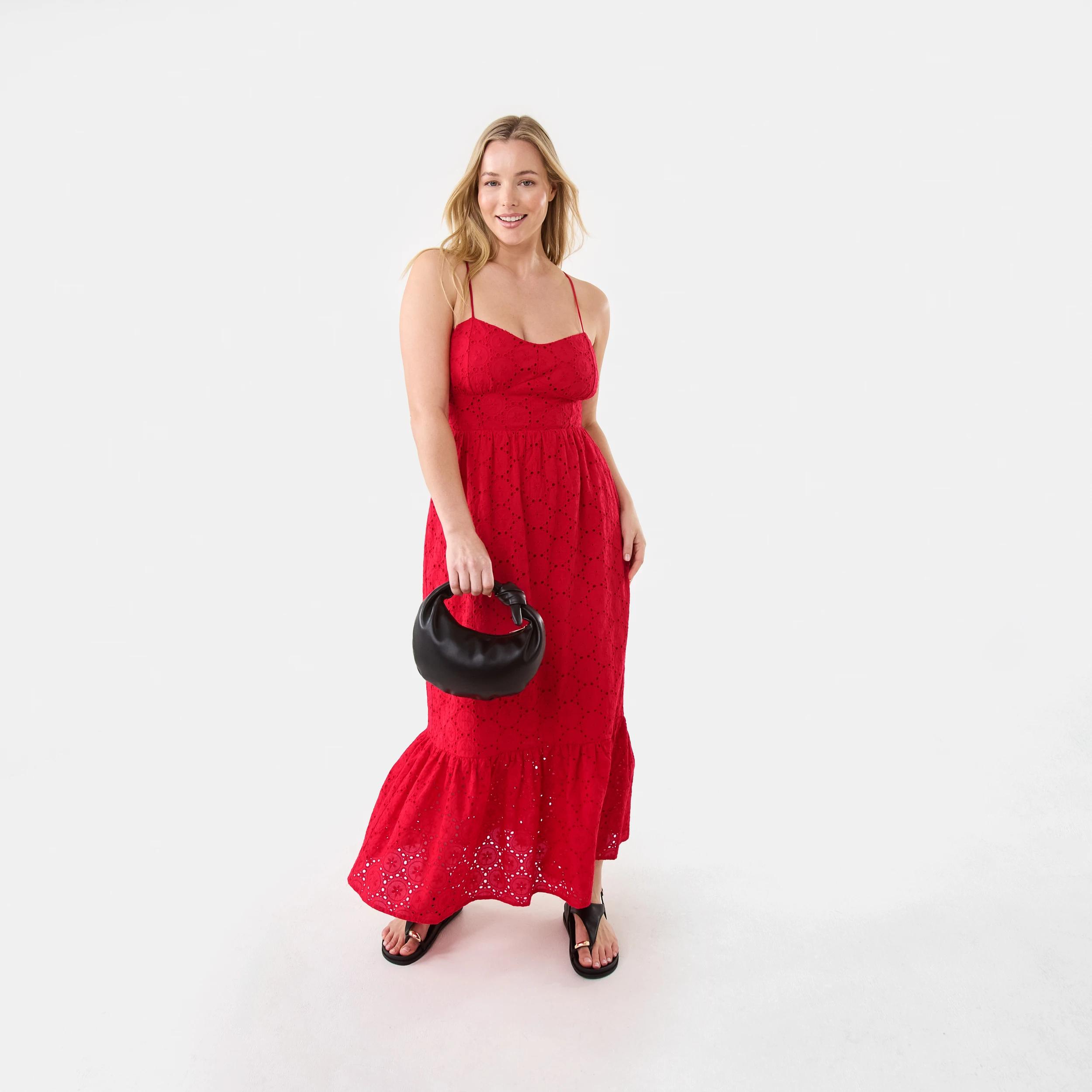 9 Sleeveless Tiered Broderie Midi Dress Strawberry, 9 of 10