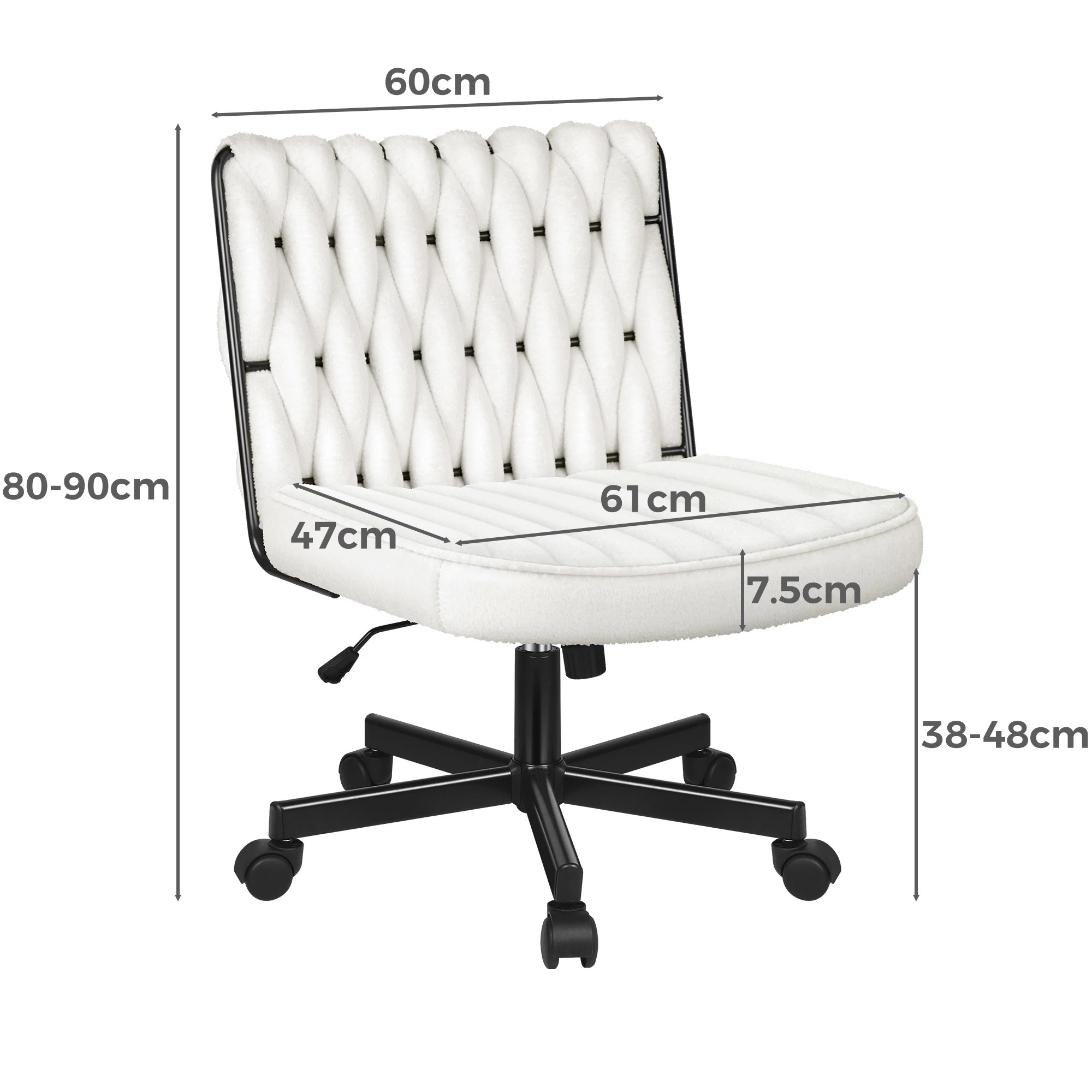 3 Alfordson Armless Office Desk Chair Mid Back Wide Seat w/ Wheels Boucle - White, 3 of 10