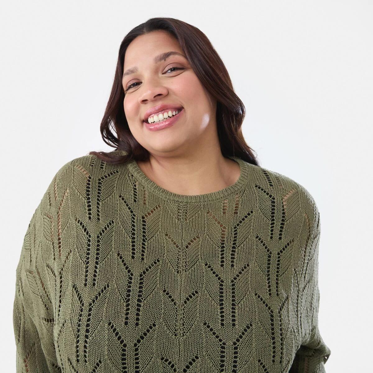 4 Curve Crochet Batwing Jumper BURNT OLIVE, 4 of 5