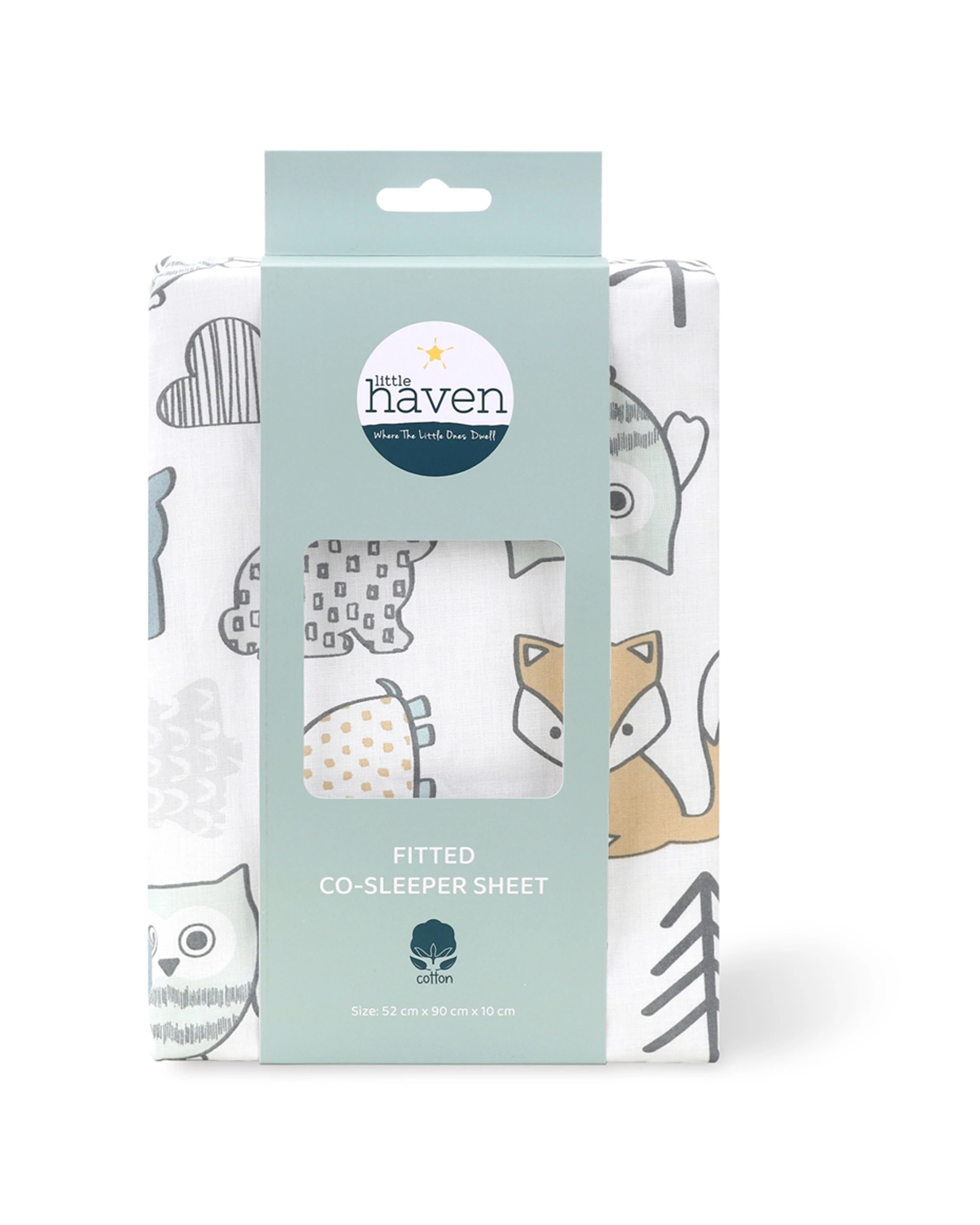1 Little Haven Co-Sleeper Woodland Baby Bedding Sheet Bassinet Fitted Cotton - Multi, 1 of 3