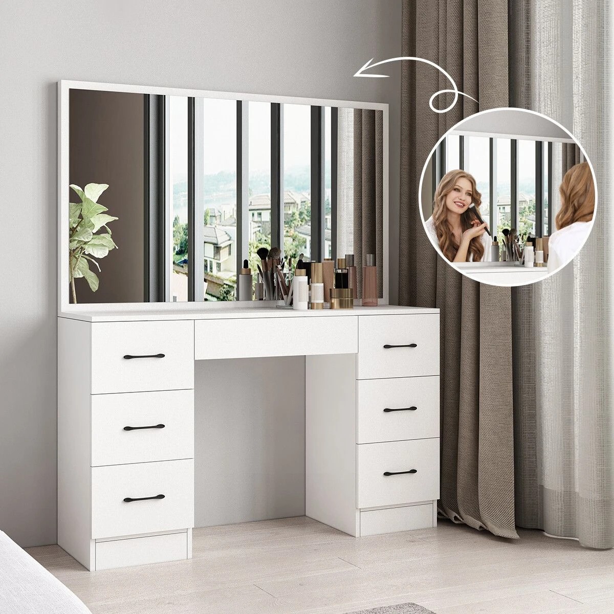 3 LUXSUITE Dressing Table Set with Mirror Makeup, 3 of 9