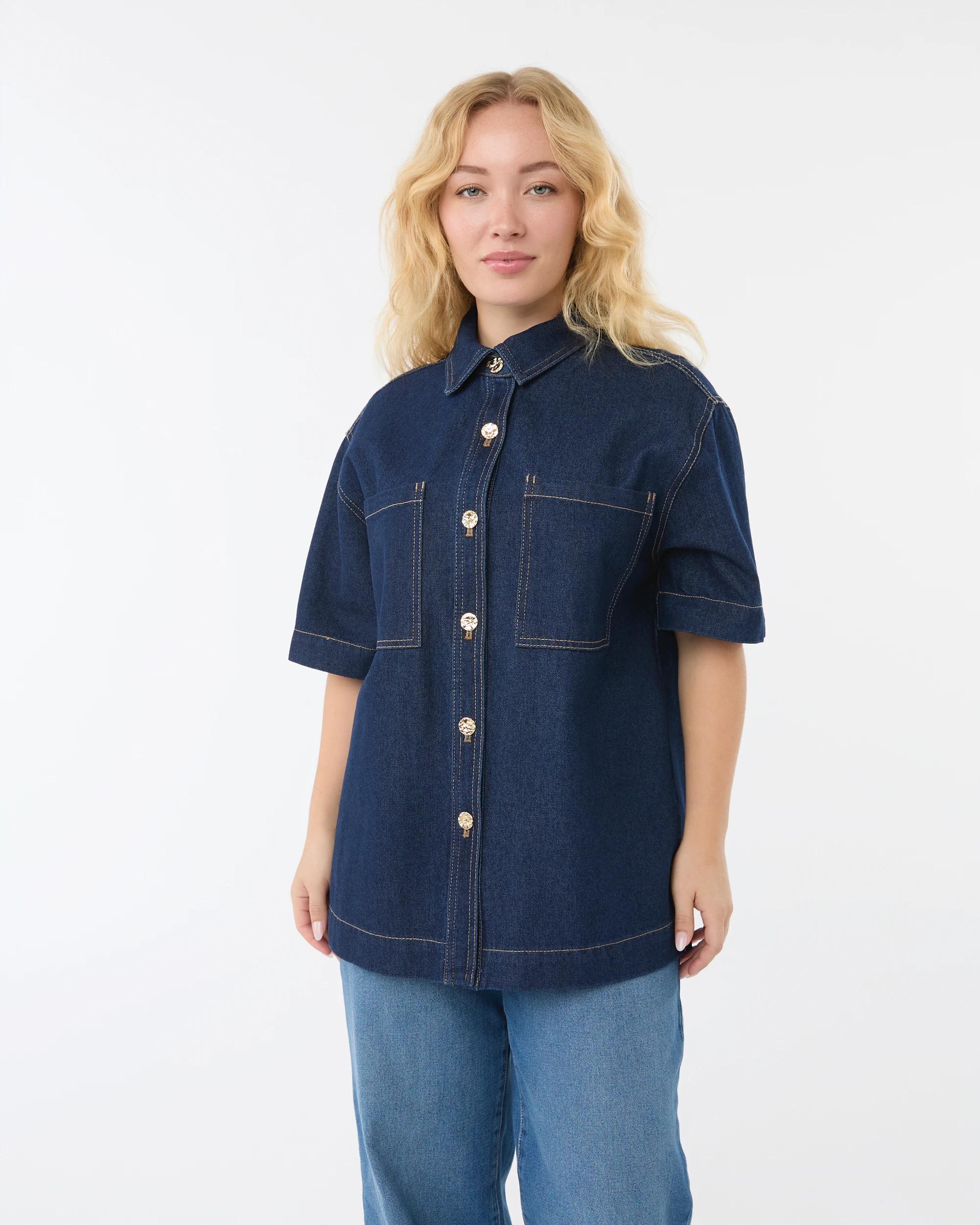 2 Short Sleeve Denim Shirt Indigo Wsh, 2 of 8