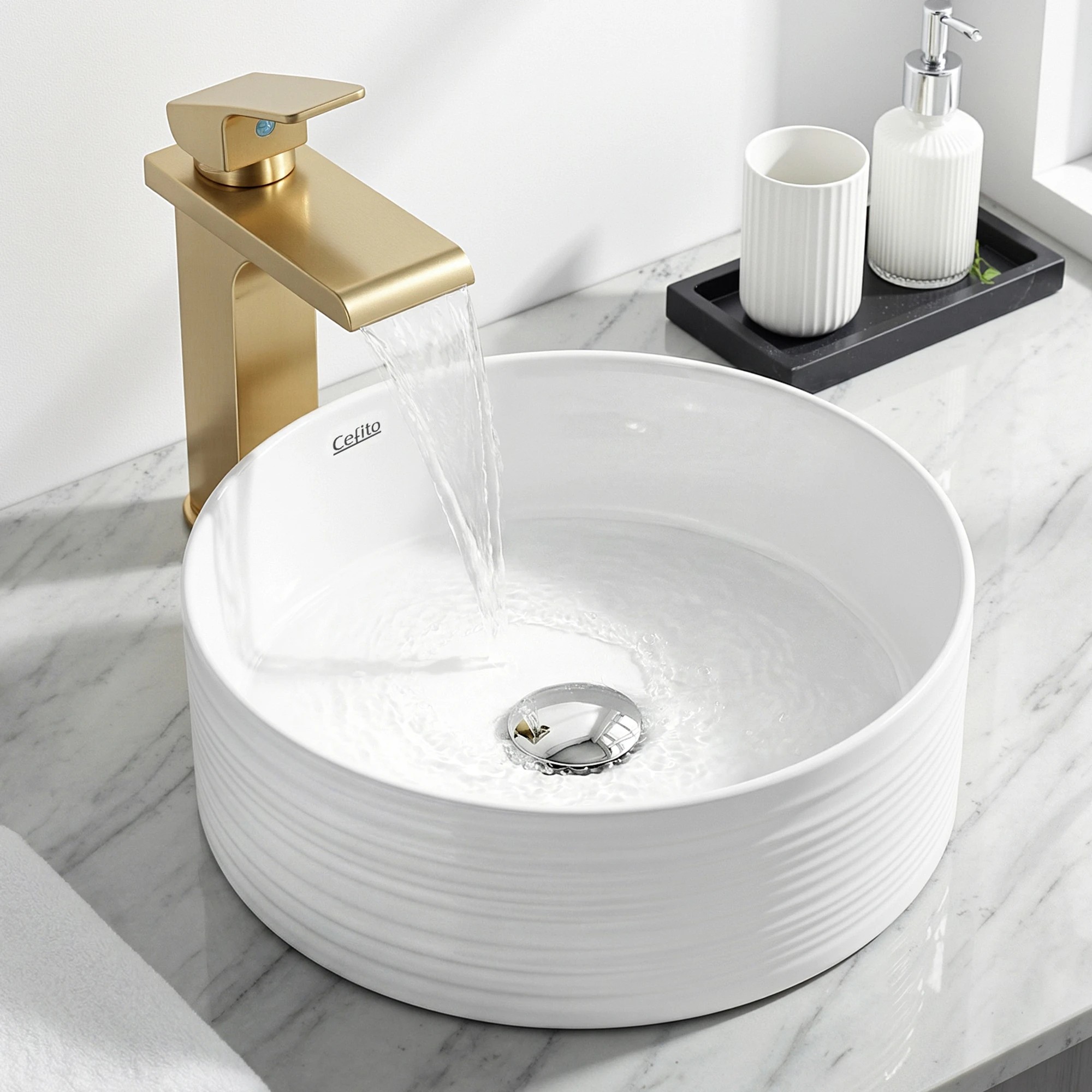 2 Cefito Bathroom Basin Vanity Sink Vessel Ceramic White Round Countertop 36cm - White, 2 of 9