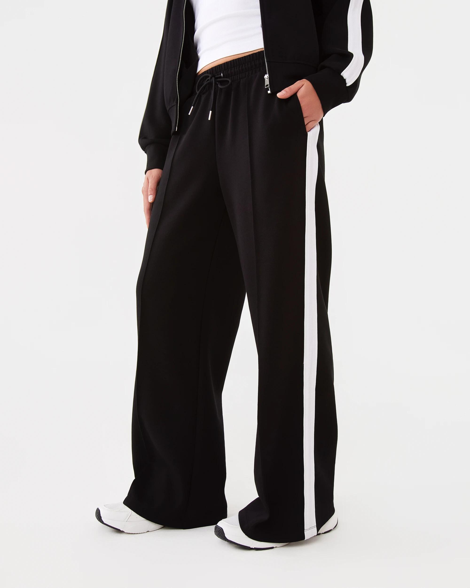 1 Active Womens Retro Wide Leg Trackpants Black, 1 of 10