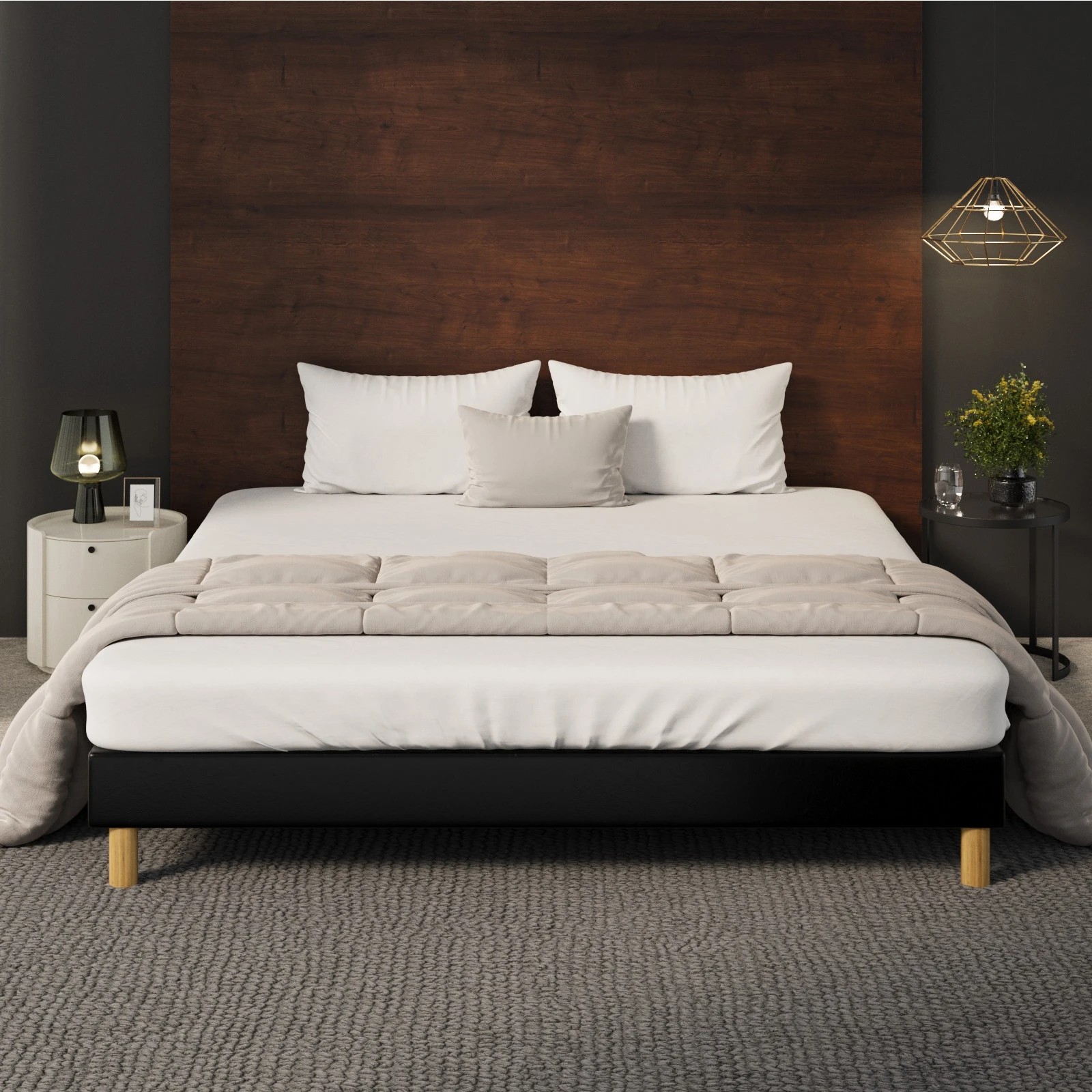 3 Oikiture Bed Frame King Size Bed Base PU Leather - Black, 3 of 9