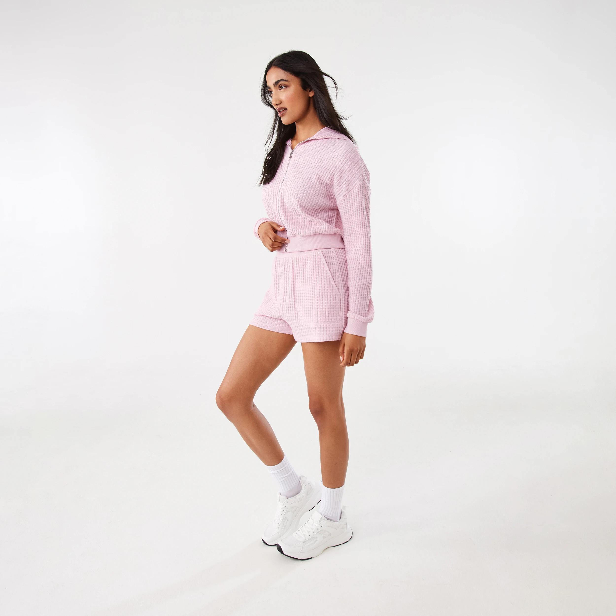 5 Waffle Cropped Hoodie Pink Blush, 5 of 9