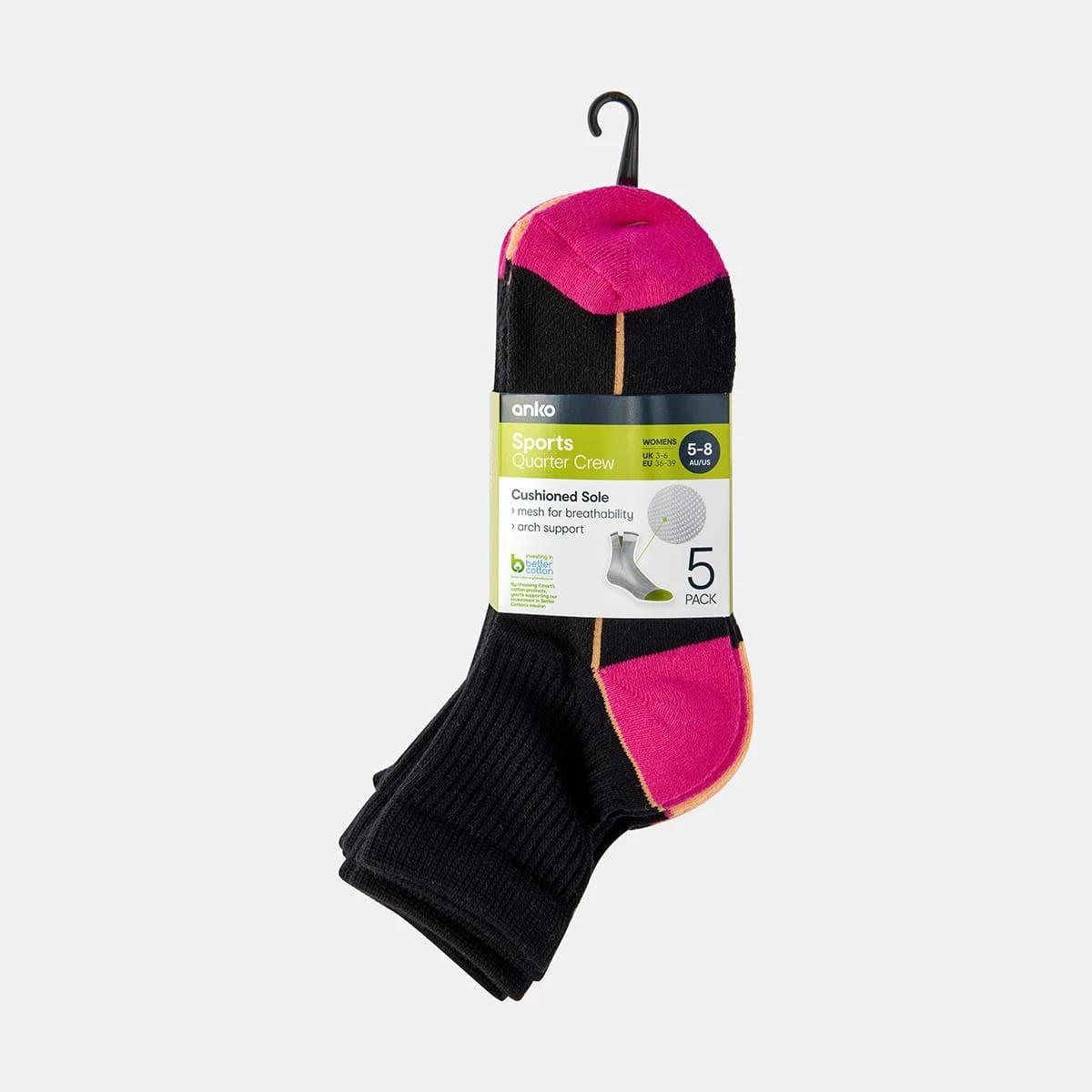 3 5 Pack  Active Terry Quarter Crew Socks BLACK, ORANGE, PINK, 3 of 3