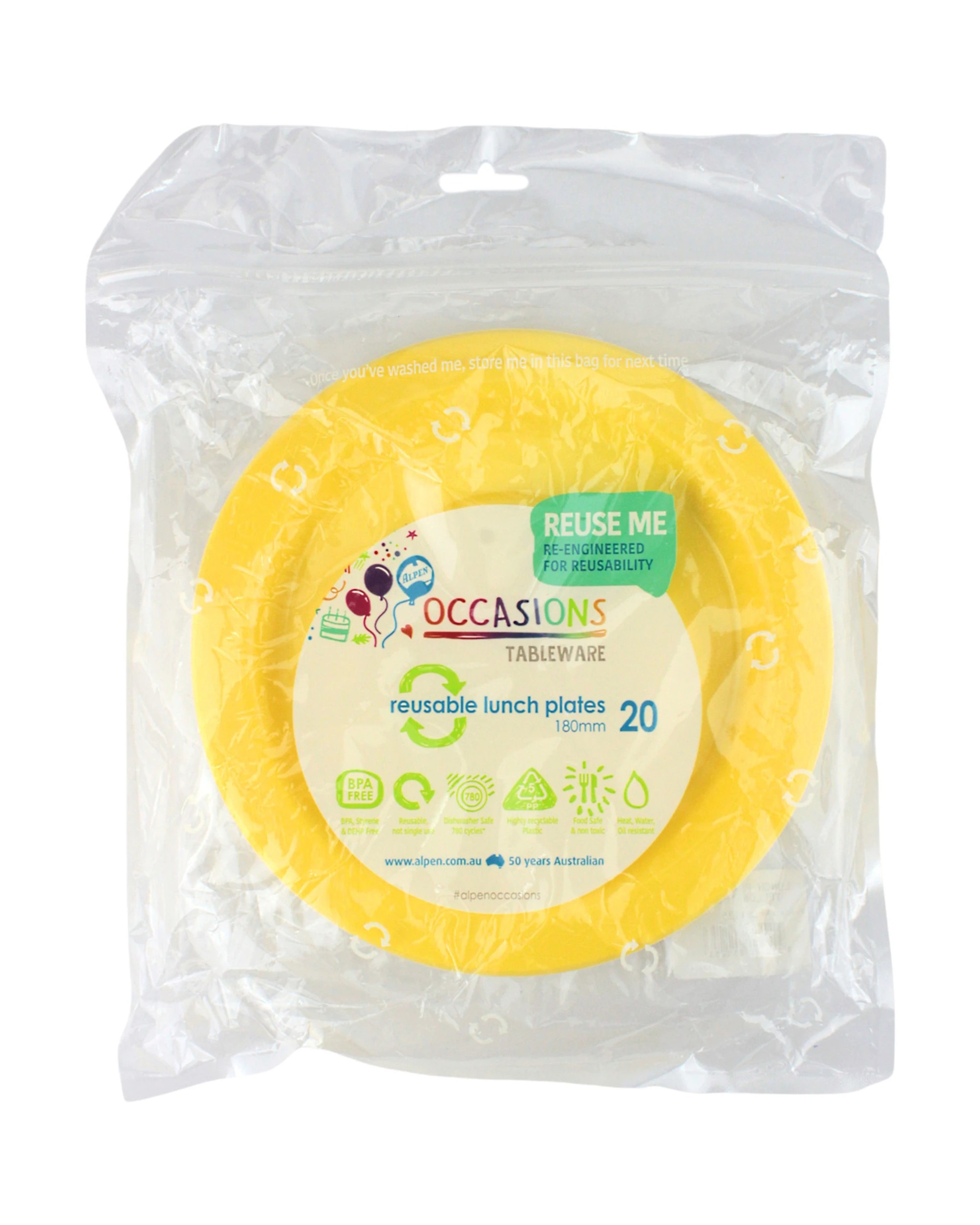 2 Alpen 18cm Reusable Plates Pack of 20 - Yellow - Yellow, 2 of 3
