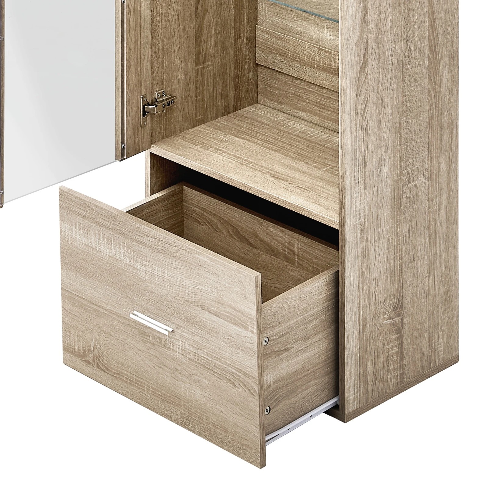 9 Oikiture Display Cabinet Buffet Sideboard LED Light Cupboard- Natural, 9 of 10