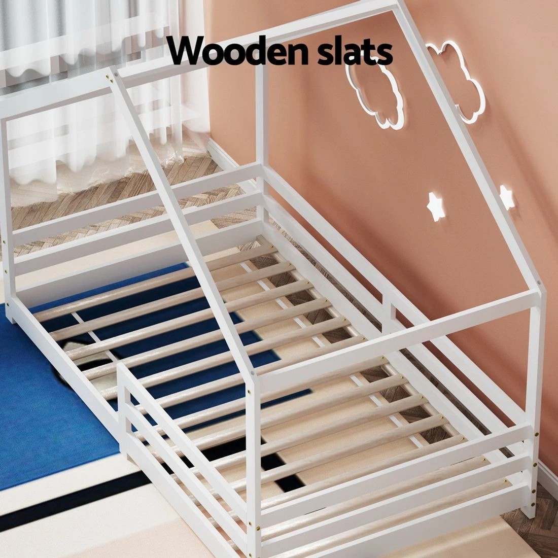 7 Artiss Bed Frame Wooden Kids Single House Frame  AMOS - White, 7 of 7