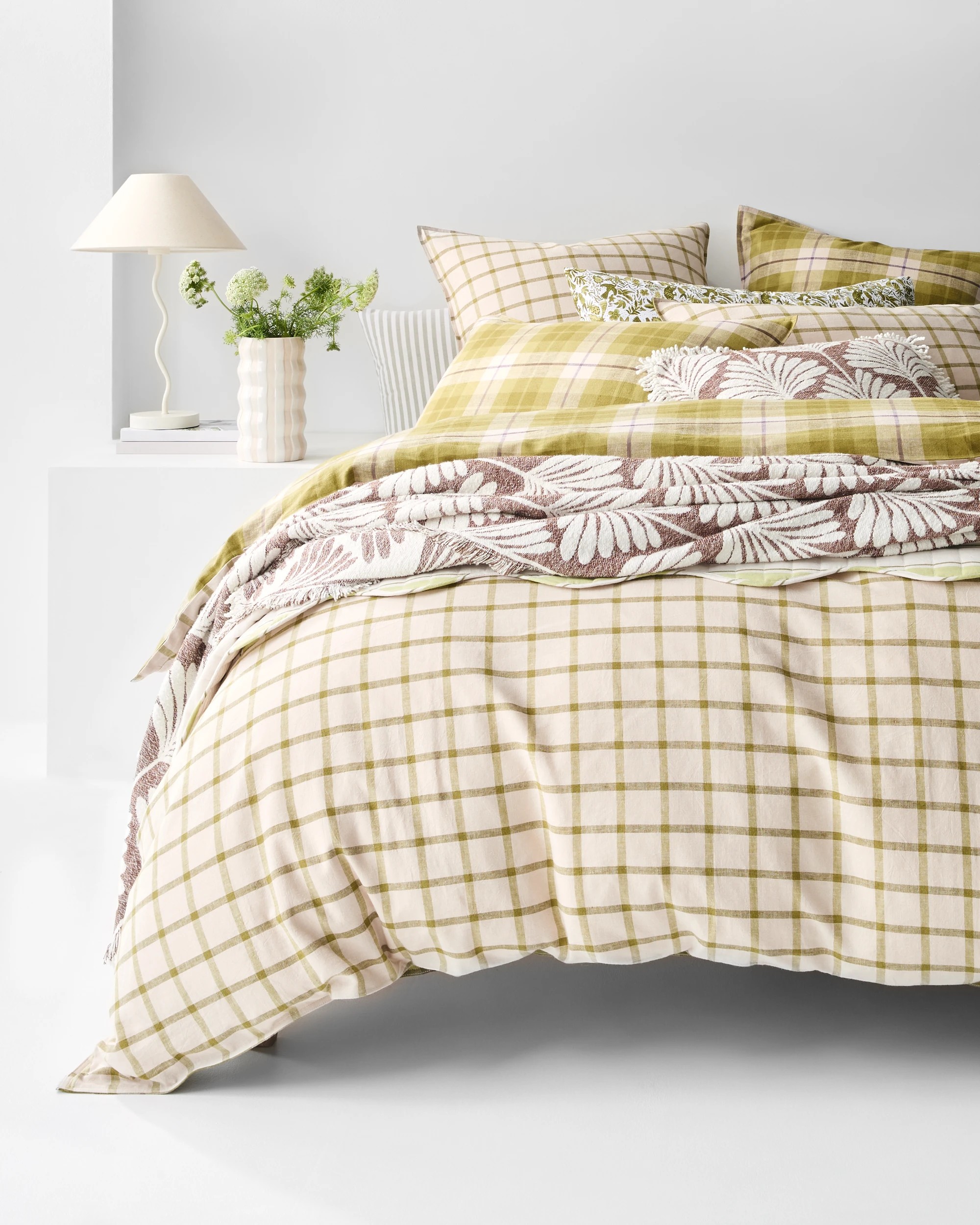 2 Target Aster Check Linen/Coton Quilt Cover Set - King Bed - Green, 2 of 10
