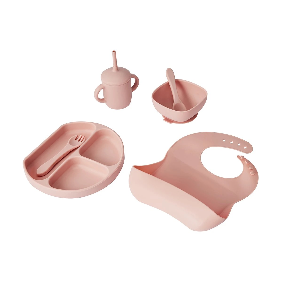 1 6 Piece Silicone Feeding Set - Pink, 1 of 10